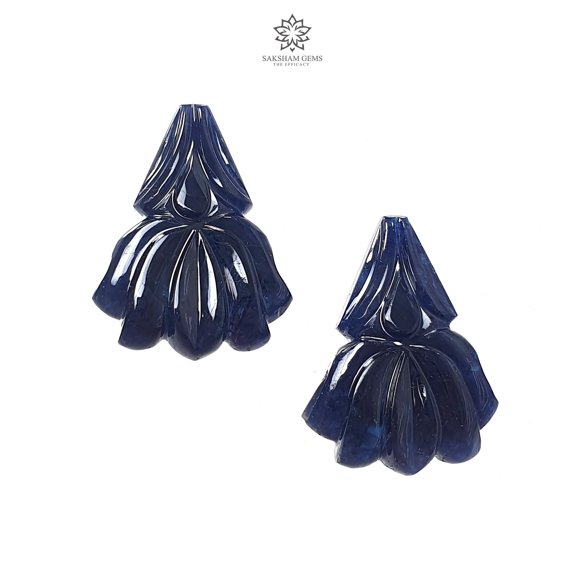 Natural Untreated Dark Blue Sapphire Gemstone Carving - 49.40cts Unheated Hand-Carved Fancy Shape 25x18mm Pair for Jewelry Making & Luxury Gifts