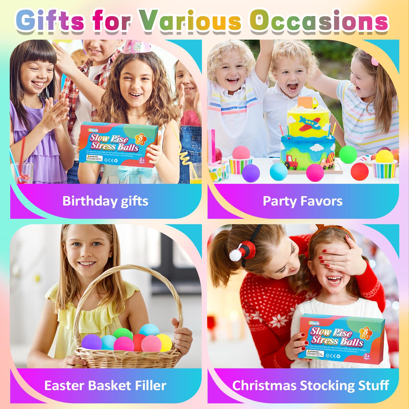 8 Pack Slow Rising Stress Balls for Kids & Adults - Squishy Fidget Toys for Anxiety Relief, Hand Therapy & Sensory Play - Perfect for Classroom Prizes, Office Stress Relief & Home Relaxation