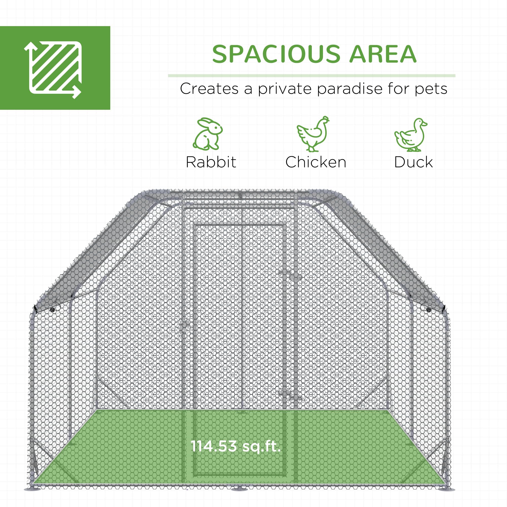 PawHut Large Walk-in Chicken Coop with Waterproof Anti-UV Cover - 9.2' x 12.5' x 6.4' Metal Chicken Run & Hen House for Backyard, Farm, or Outdoor Poultry Keeping - Durable 1