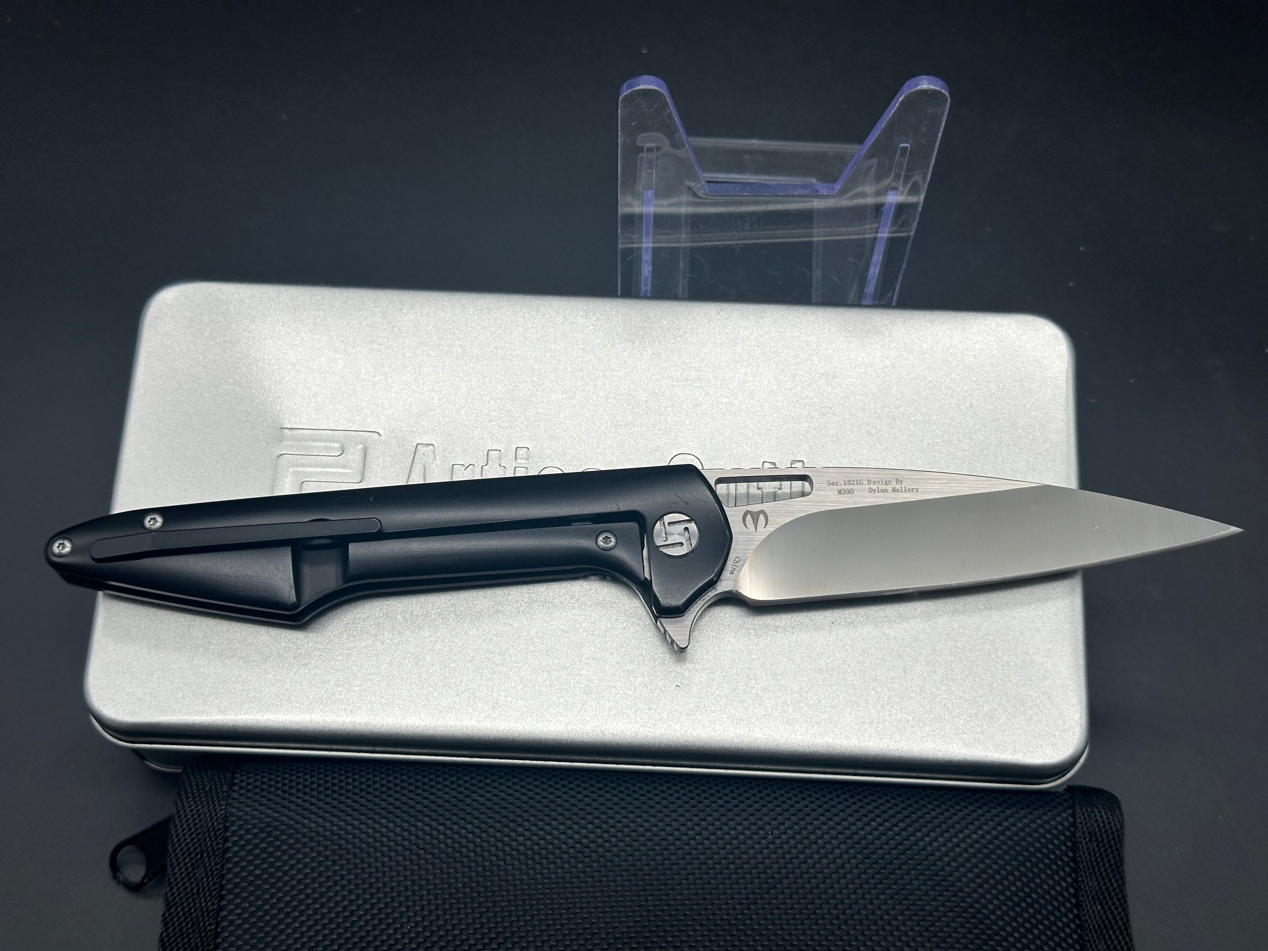 Artisan Cutlery Archaeo Frame Lock Flipper Knife - Black Titanium & Carbon Fiber - EDC Pocket Knife for Outdoor Camping, Hiking & Everyday Carry