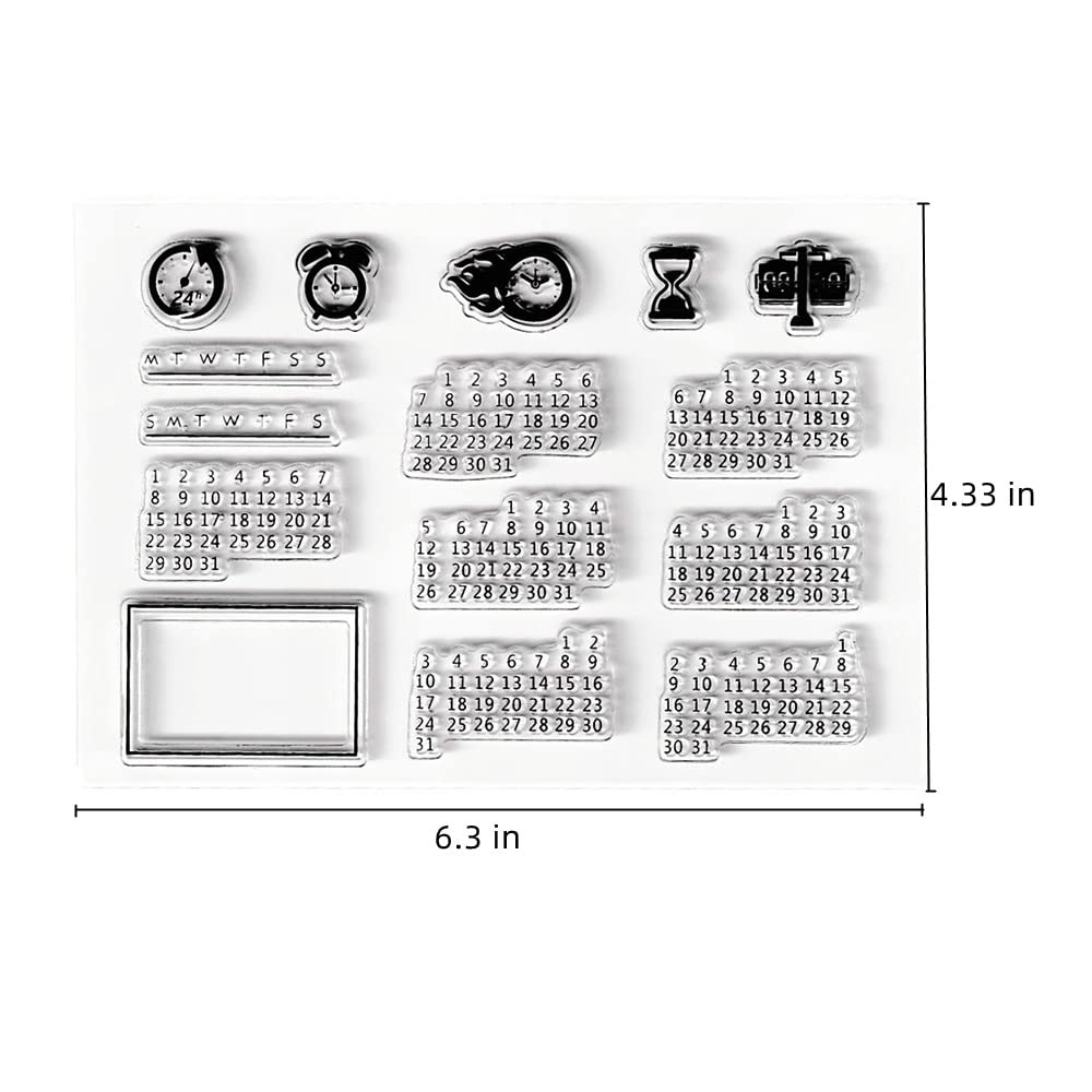 Clear Silicone Stamps - Date Week Month Year Calendar & Alarm Clock Arabic Numerals for DIY Scrapbooking, Journaling, Holiday Cards, Album Decoration - Perfect for Crafting, Planner Stamping, and Memory Keeping