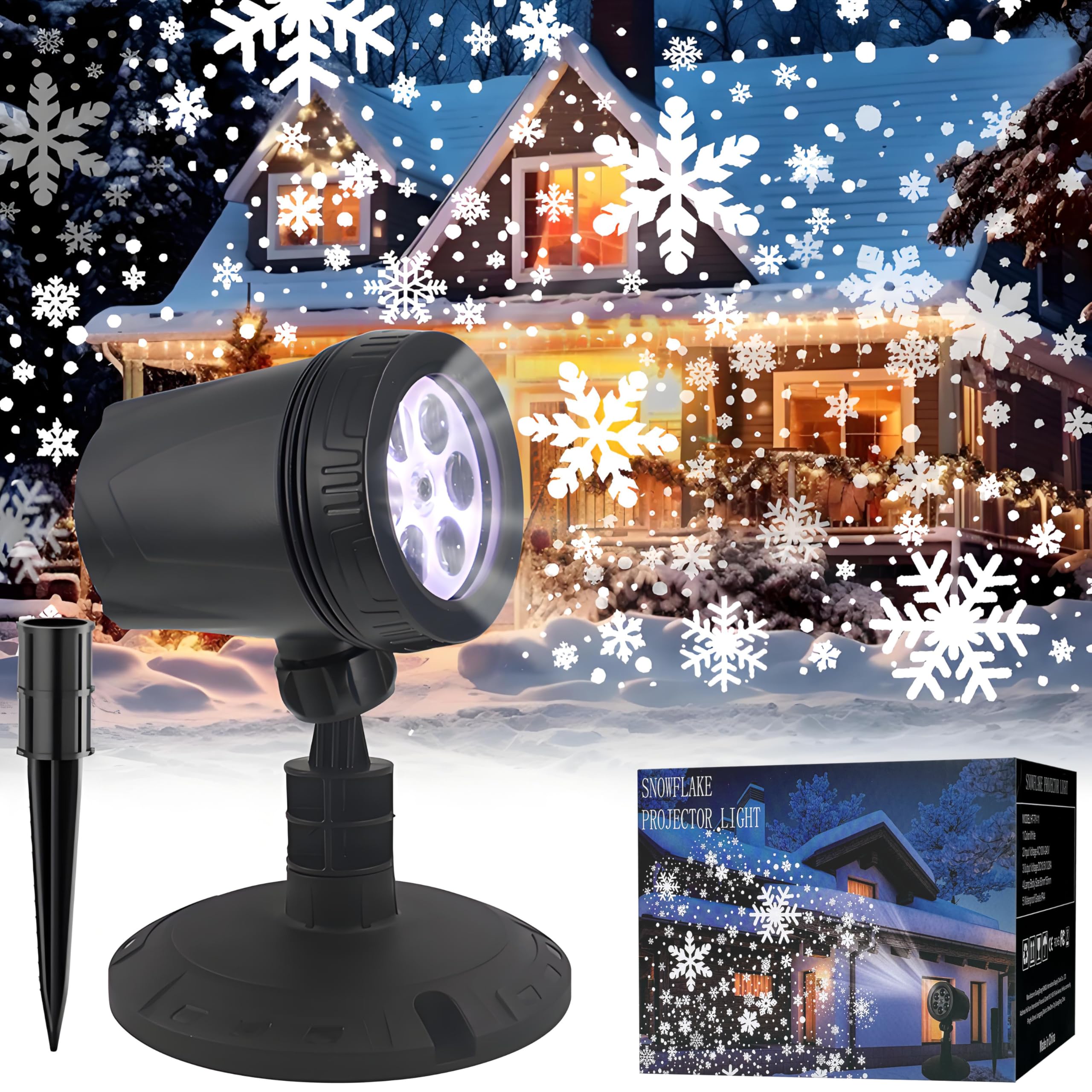 Christmas Projector Lights Outdoor - Waterproof LED Snowflake & Snowfall Projector for Indoor/Outdoor Holiday Decor - Perfect for Christmas Tree, Yard, House, and Party Decoration