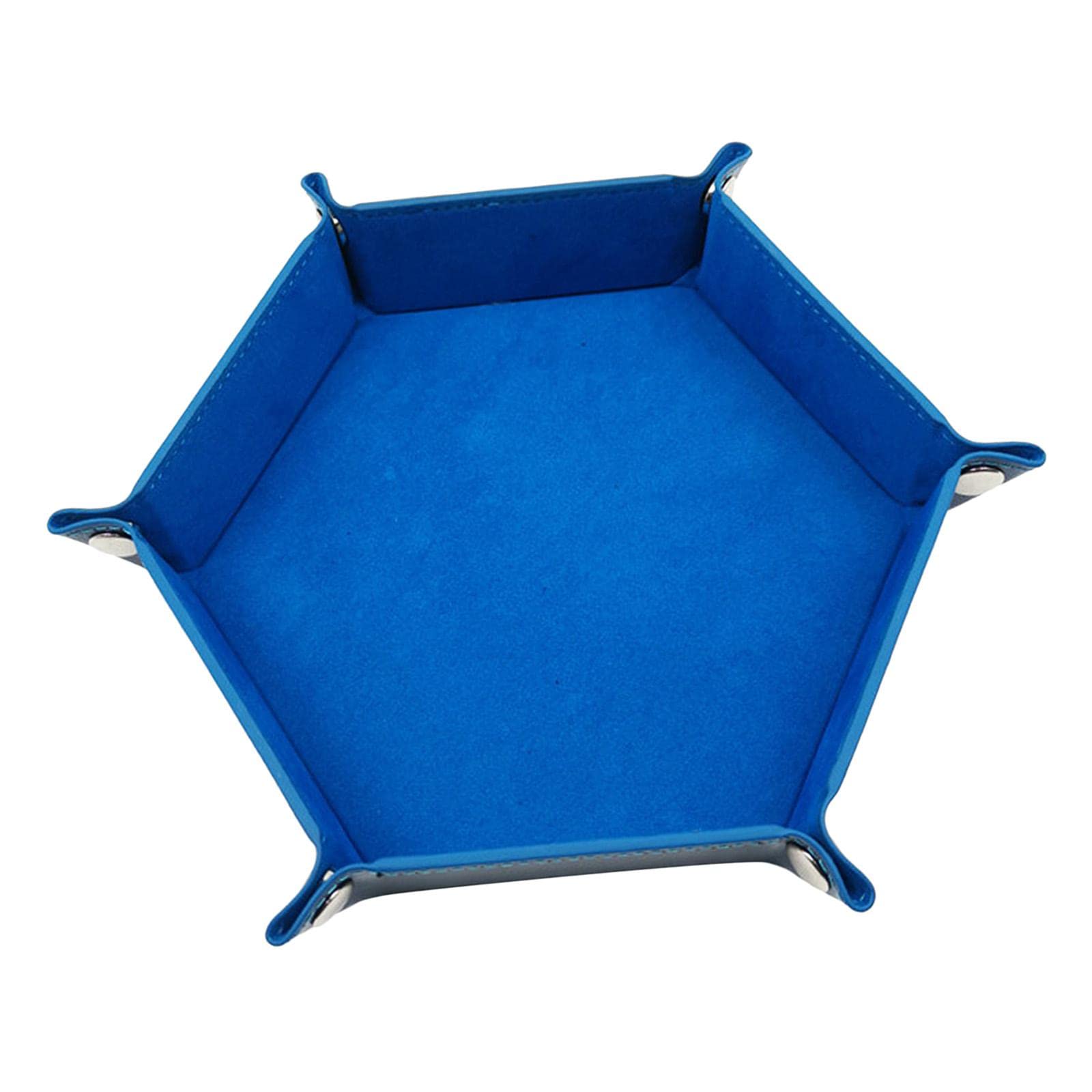 TOOYFUL Hexagonal PU Leather Dice Tray Set - Foldable Dice Rolling Tray for DND, RPG, Board Games & Tabletop Gaming - Portable Blue Dice Mat for Game Nights & Travel