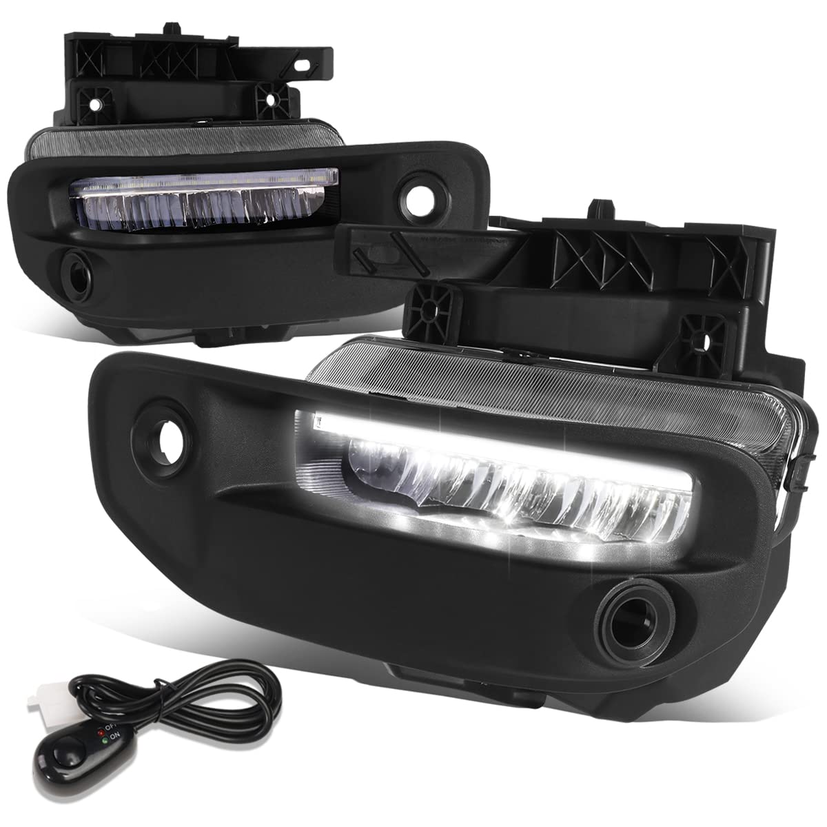 Auto Dynasty Full LED Light Bar Front Bumper Driving Fog Lights with Switch & Bezels for Ram 1500 2019-2024 - Driver & Passenger Side Clear Lens - Off-Road & Night Driving Enhancement