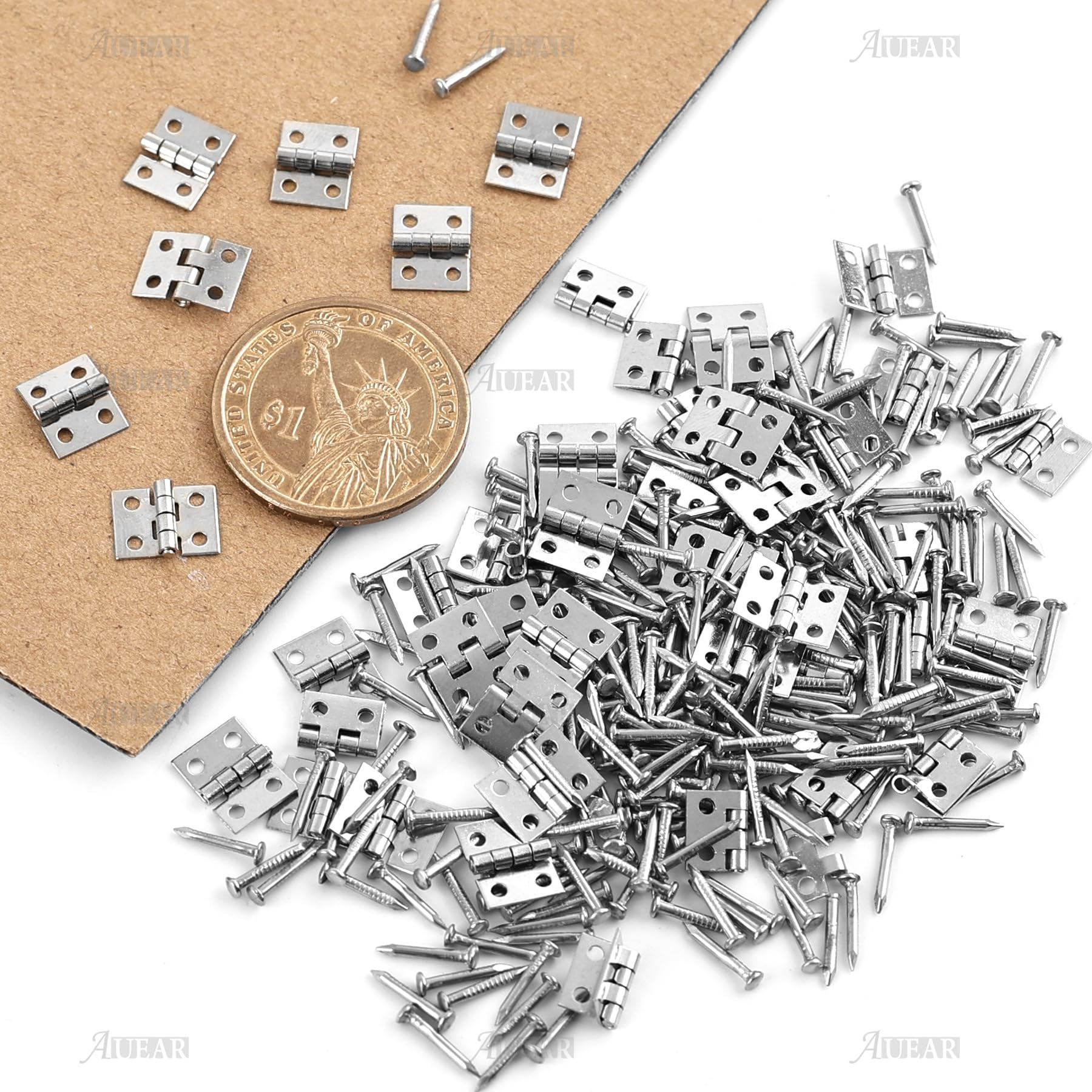 50 Pack Miniature Hinges with 200 Screws - 180 Degree Rotation Silver Jewelry Box Hardware for Furniture, Craft, Closet & Cabinet - Perfect for DIY Projects, Small Woodworking & Home Decor Upgrades