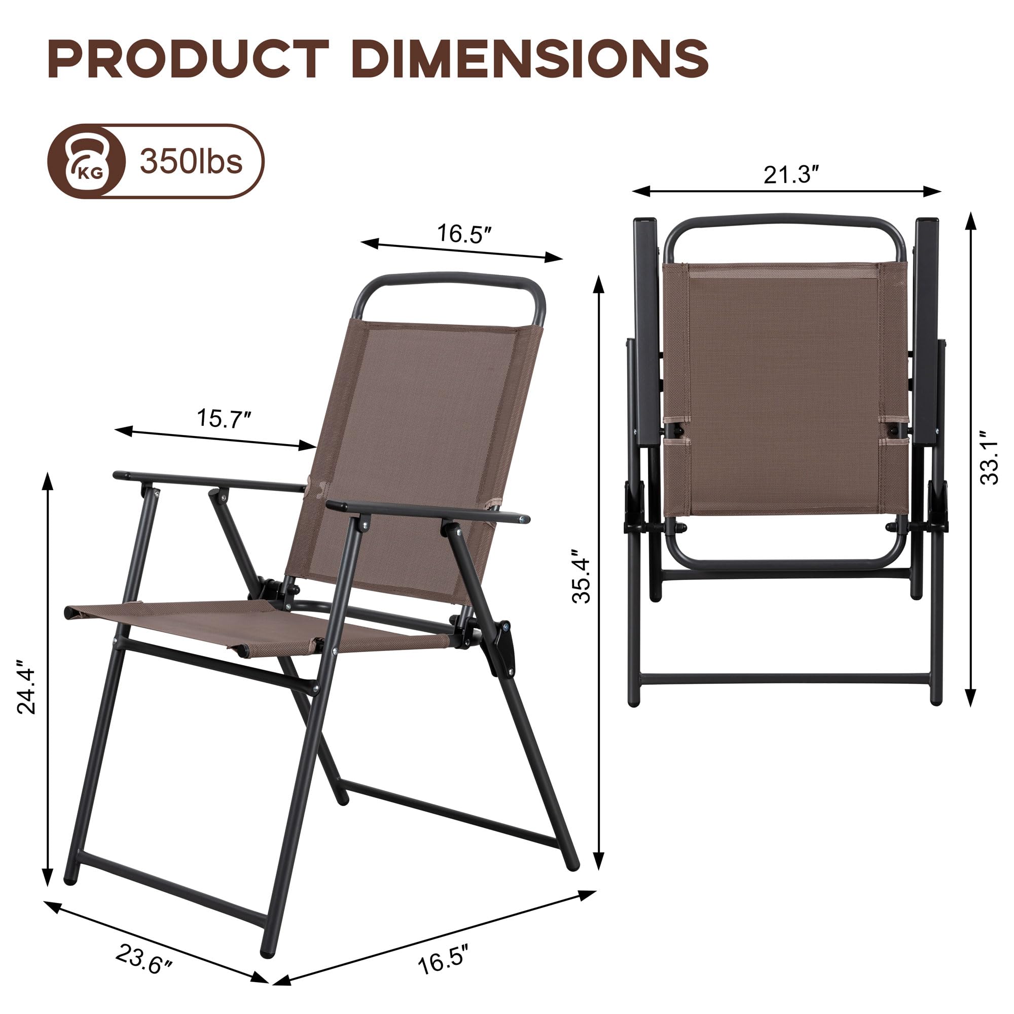 Vongrasig 4-Piece Folding Patio Dining Chair Set - Lightweight Metal Outdoor Sling Chairs for Lawn, Garden, Deck & Backyard (Brown) | Perfect for Outdoor Dining, Poolside Lounging & Small Space Storage