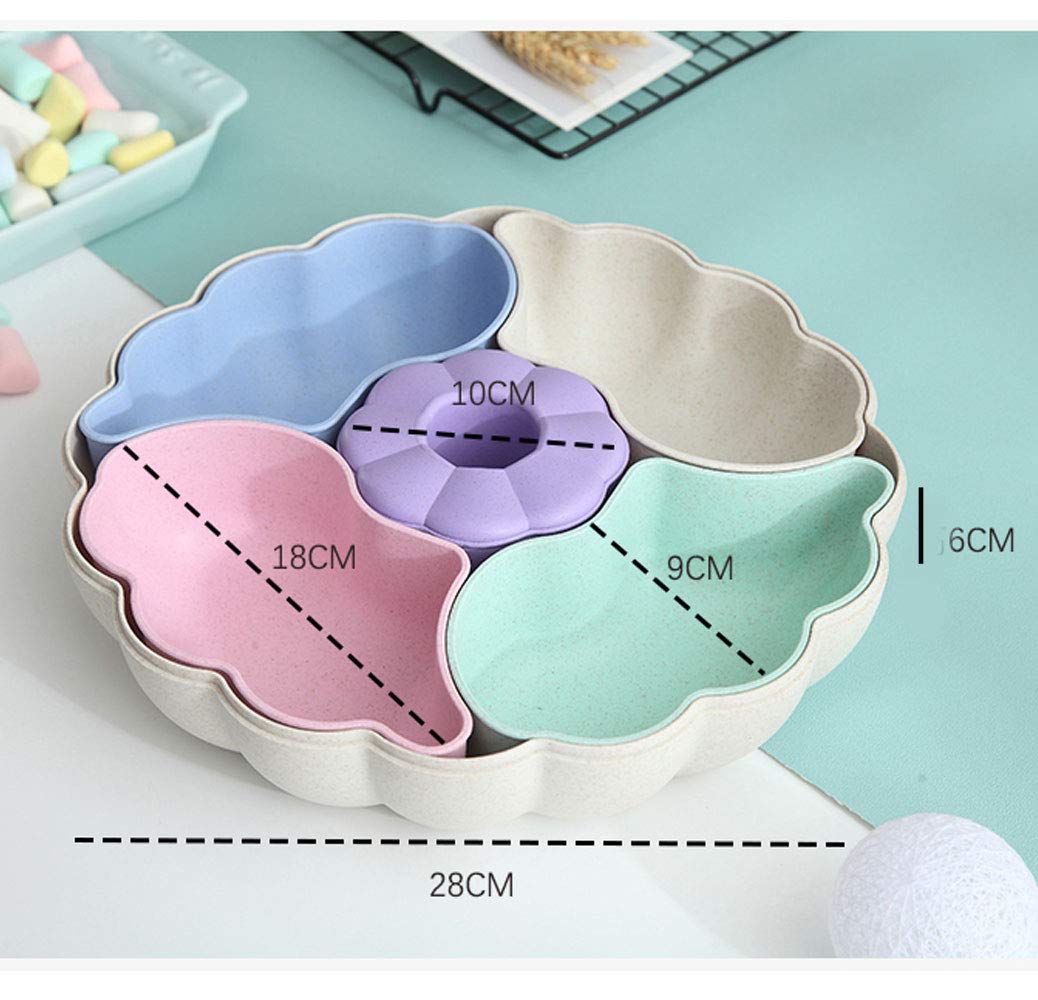 Pumpkin Shaped Snack Serving Tray with Lid - Multi Section Appetizer Plates & Snack Bowls for Party, Halloween, Thanksgiving - Perfect for Storing Dried Fruits, Nuts, Candies, Fruits (Pink)