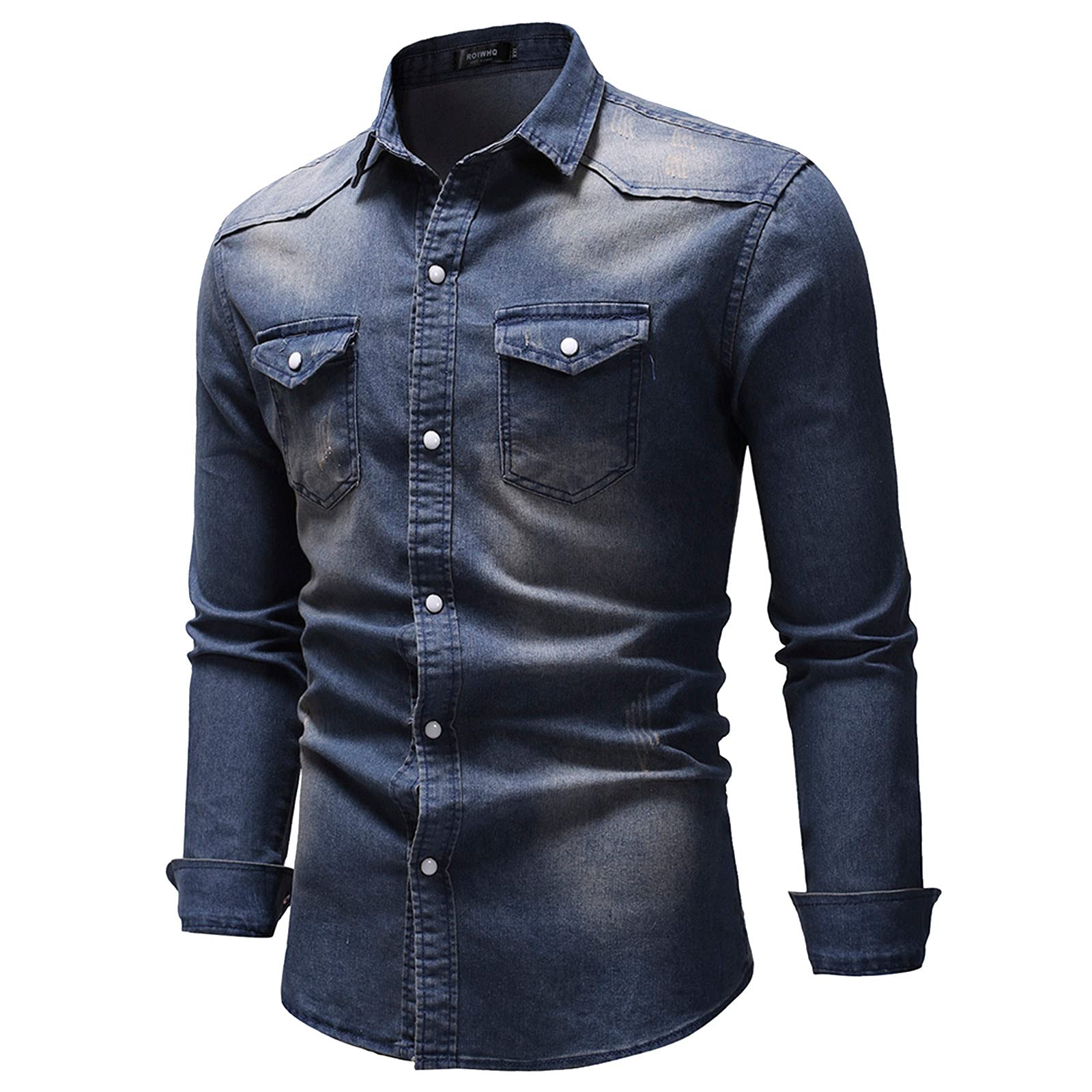 Xiloccer Men's Retro Denim Button Down Shirt - Vintage Style Casual Dress Shirt for Men, Breathable Cotton Comfort Fit - Perfect for Office, Date Night & Weekend Outings