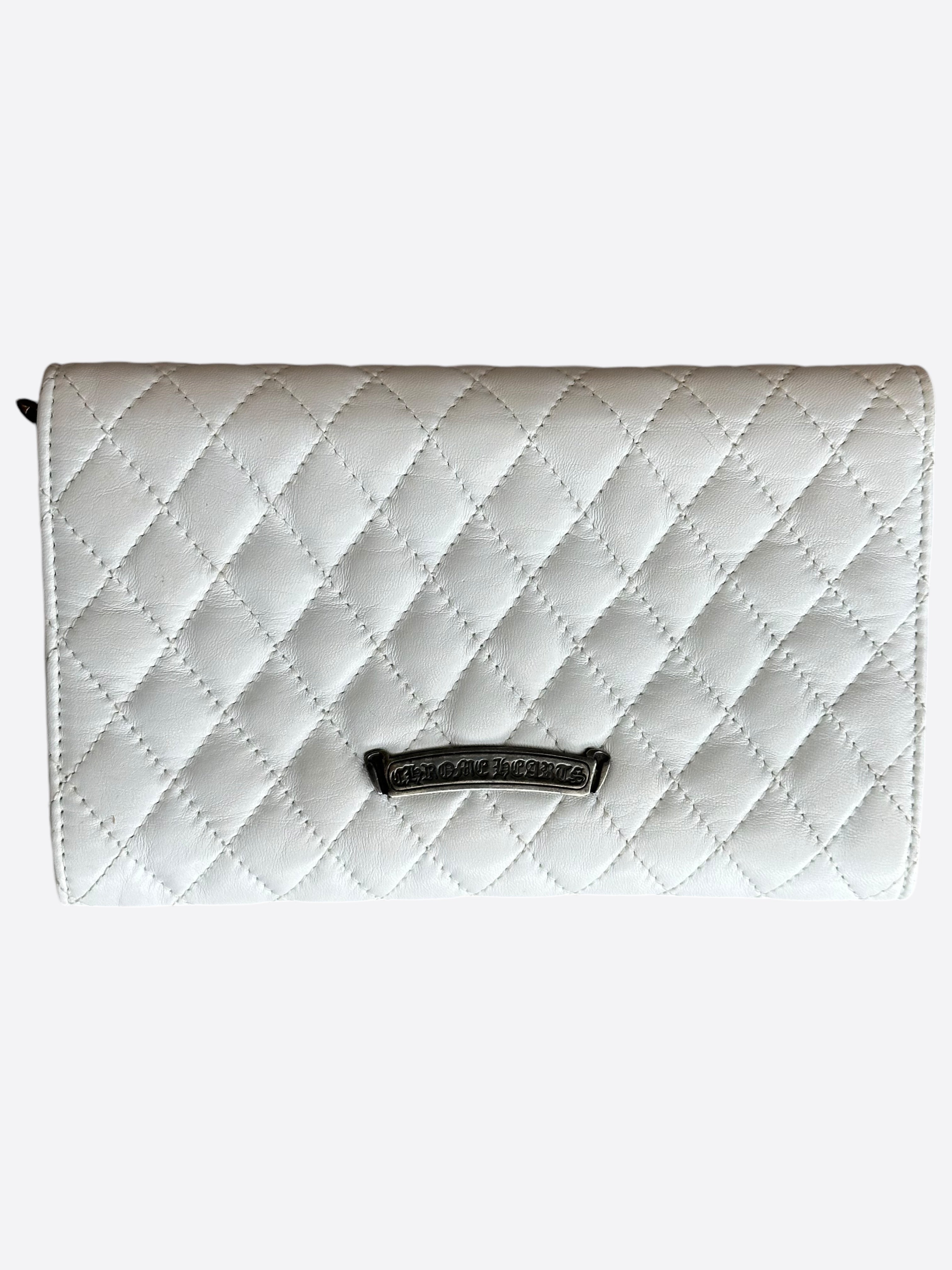 Chrome Hearts White Quilted Cross Leather Wallet for Men - Stylish Luxury Bifold Wallet with Cross Design for Everyday Use & Travel