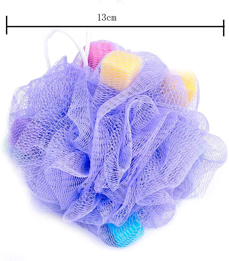 Exfoliating Loofah Bath Sponge with Soft Mesh Puffs - 2 Pack Colorful Shower Sponge Balls for Gentle Skin Cleansing & Body Scrub - Perfect for Shower, Bath, Spa & Gift Giving