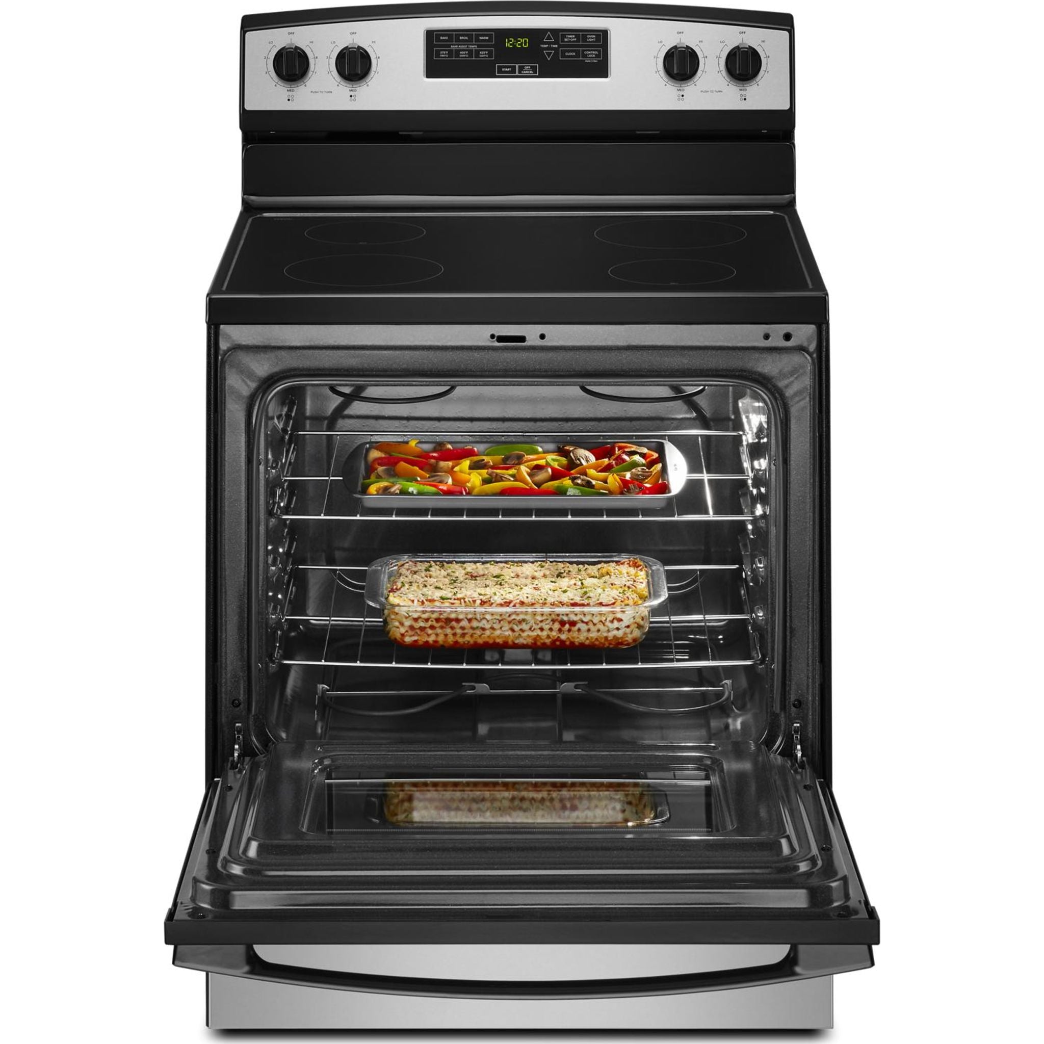 Amana 30-Inch Electric Range with Extra Large Oven Window - Stainless Steel (YAER6303MMS) for Modern Kitchens & Home Cooking