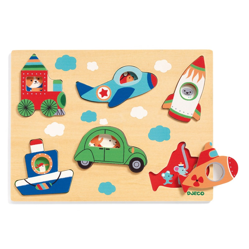 Djeco Coucou Vroum Wooden Toddler Puzzle - Educational Animal Shape Matching Game for Kids Ages 2-4 | Perfect for Early Learning & Montessori Playtime