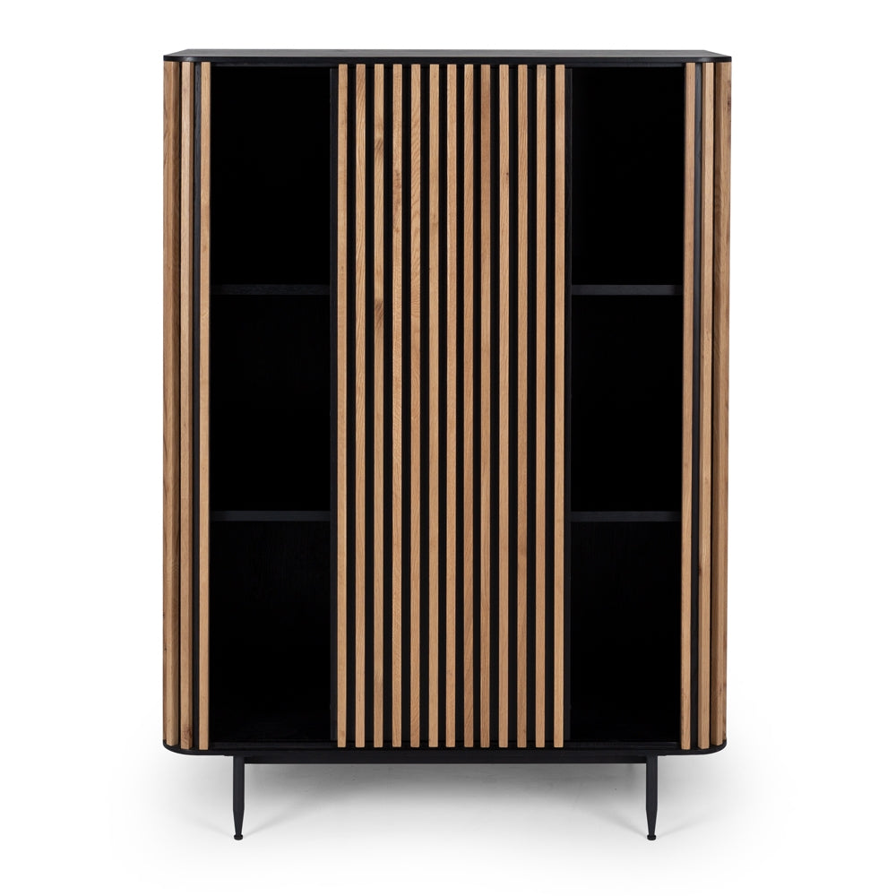 Modern Bauhaus Style Cabinet - Black & Oak Wood - Perfect for Living Room, Bedroom, or Office Storage & Organization