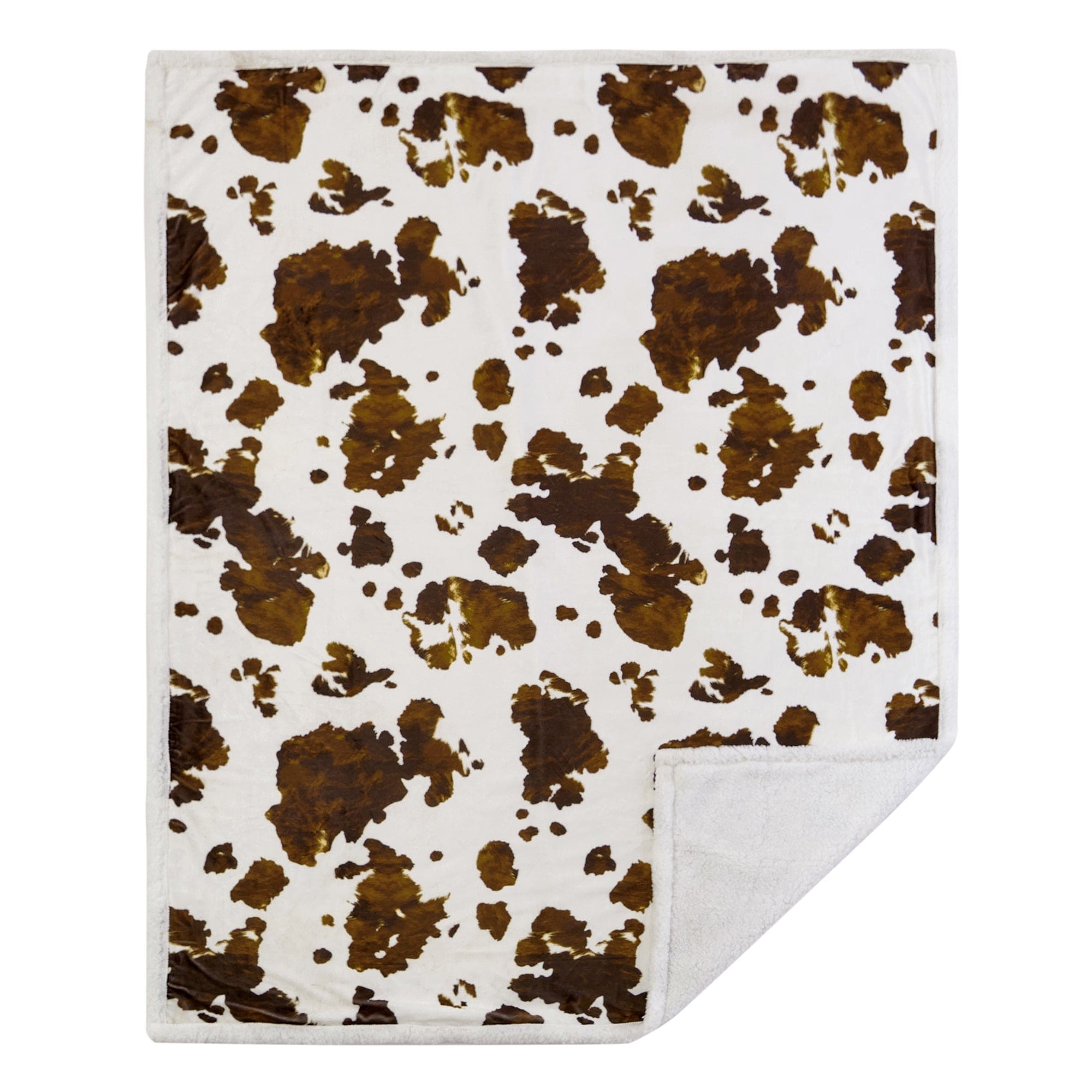 Elsa Cowhide Campfire Sherpa Throw Blanket - Soft Faux Fur & Leather Accent - Cozy Winter Warmth for Sofa, Bed, or Outdoor Camping