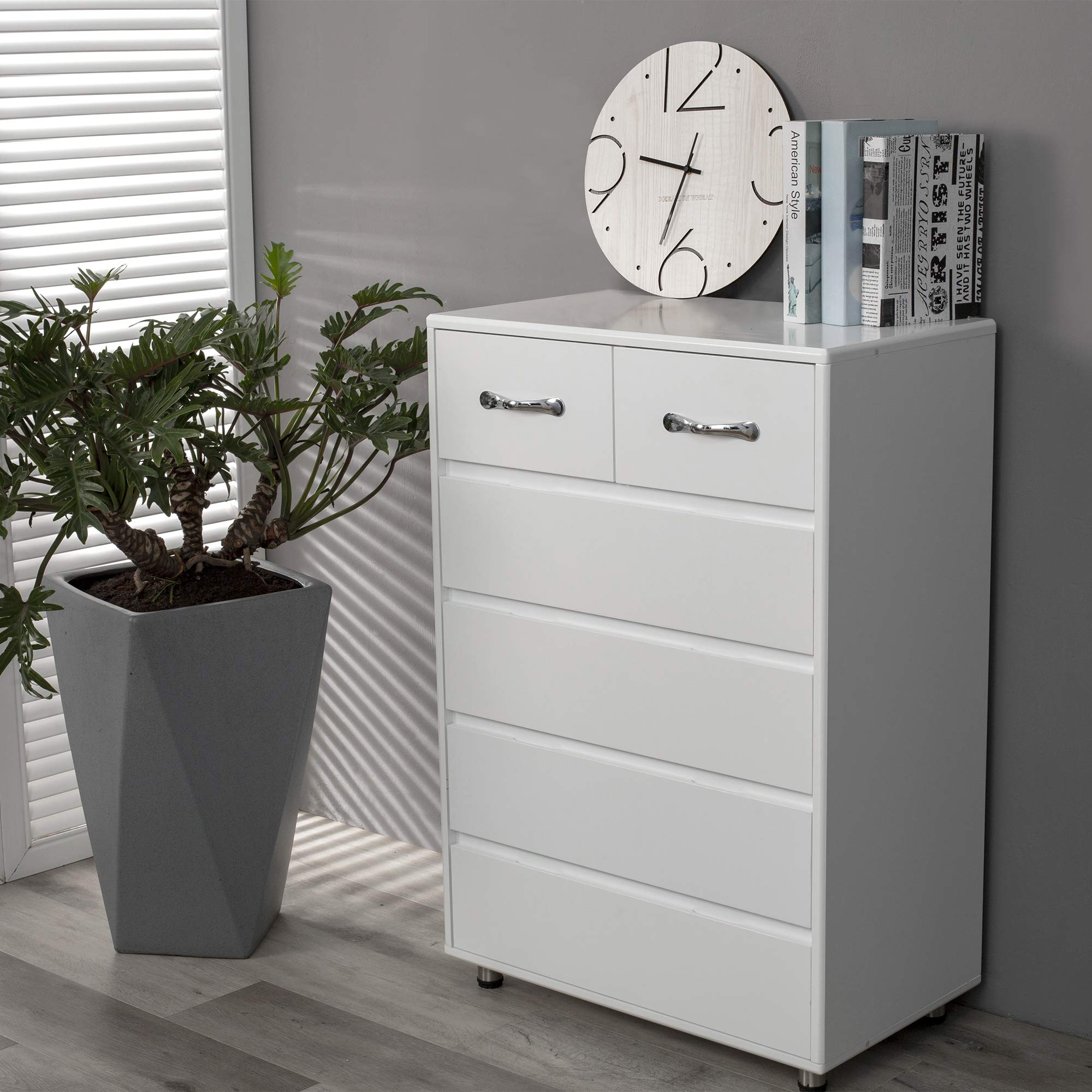 Wooden Nightstand with Storage Drawers & Fabric Bins - Side Table Cabinet for Bedroom, Living Room | File Organizer with Easy Pull Handles - White End Table for Home Office & Small Space Organization