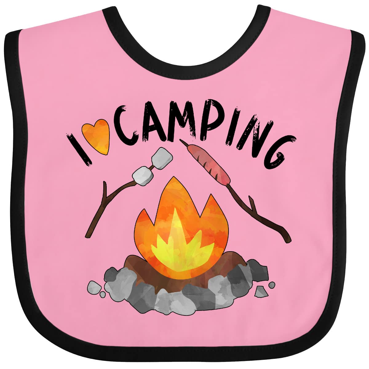 Inktastic I Love Camping Baby Bib - Cute Campfire, Hot Dog & Marshmallows Design - Perfect for Outdoor Adventures, Picnics & Family Camping Trips