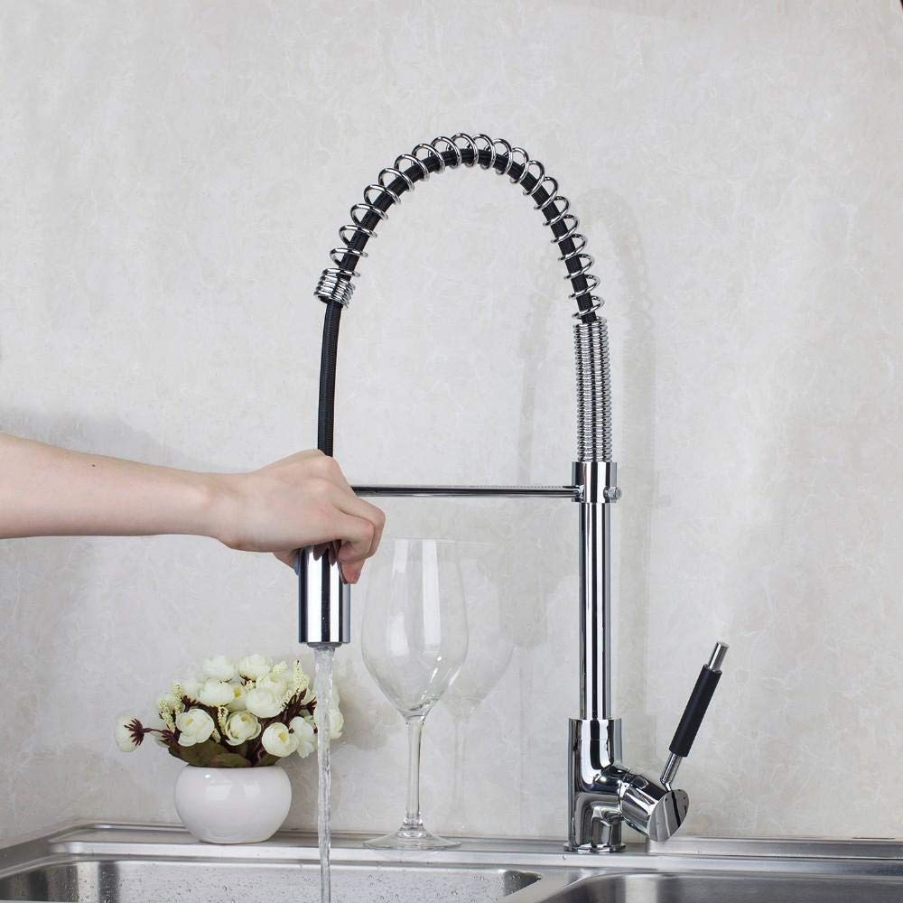 360° Swivel Pull Out Kitchen Faucet with Sprayer - Solid Brass Chrome Polish Water Mixer Tap for Sink Basin | Perfect for Modern Kitchens & Food Prep Stations