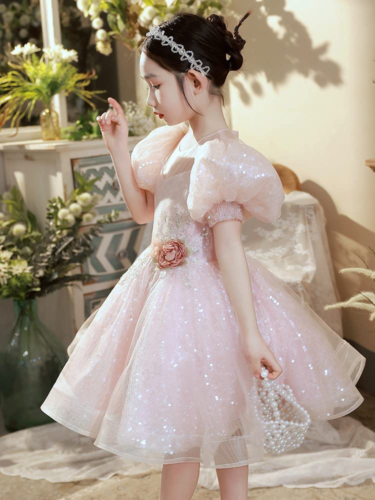 Sparkly Princess Tutu Dress for Girls - Sequin & Fluffy Ball Gown with Puff Short Sleeves - Perfect for Pageants, Flower Girls, Birthday Parties & Special Occasions