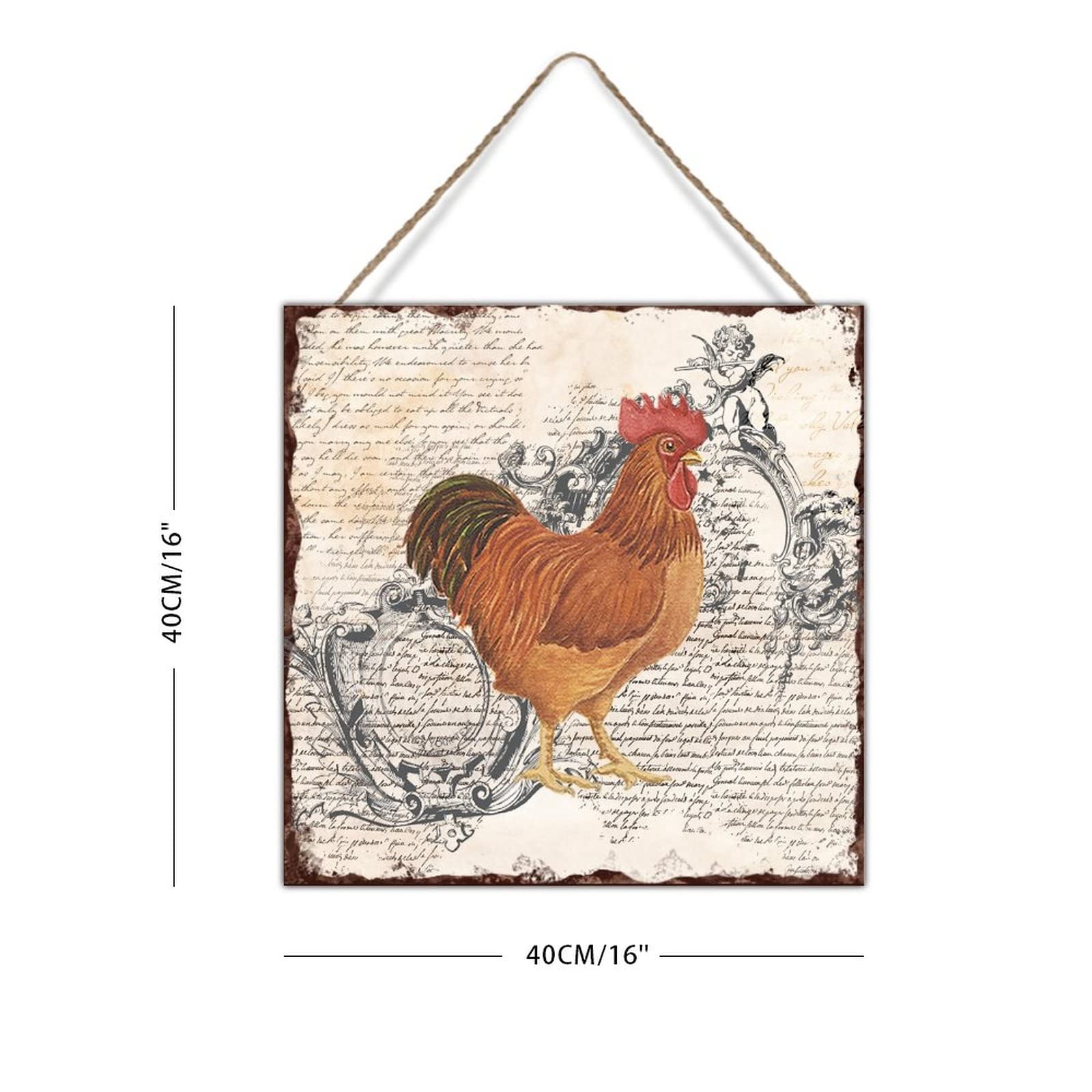 Rustic Wood Wall Art Plaque - Farmhouse Rooster Decor Sign for Chicken Coop, Laundry Room & Bedroom - 16x16 Inch Country Farm Decor - Perfect Farmer Birthday Gift & Country Home Decoration