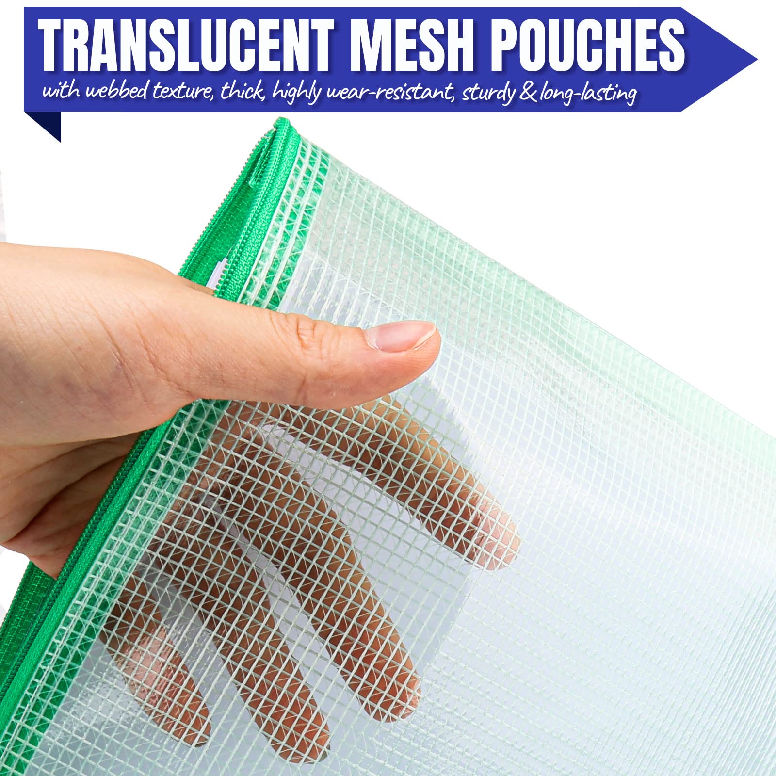 LEOBRO 20PCS A4 Letter Size Mesh Zipper Pouch - Waterproof Plastic Document Bags with Zipper for File Organization, Travel Storage, Office Supplies & School Essentials | Perfect for Business Trips, Home Filing & Craft Supplies Storage