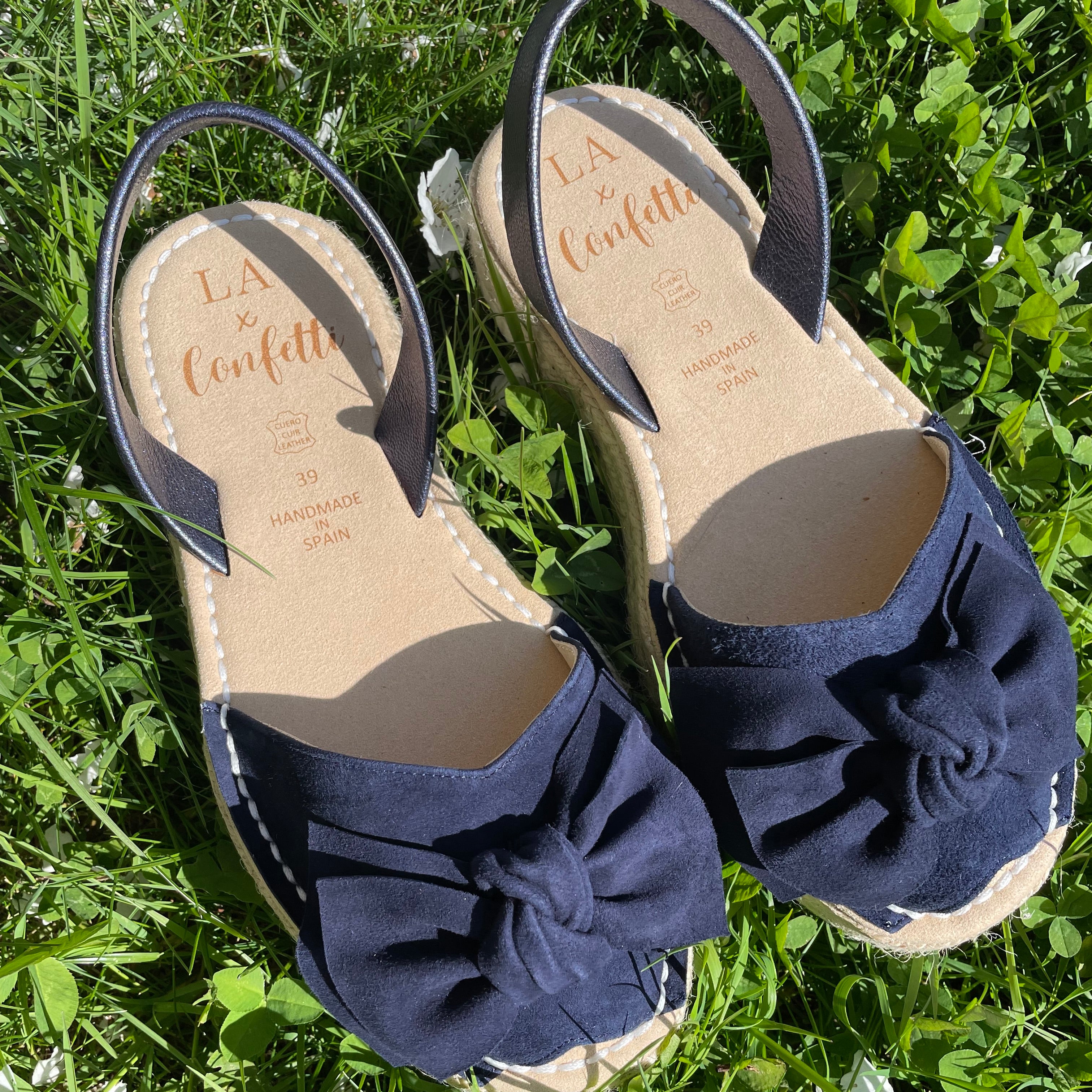 LA x Confetti Bow Flatform Espadrille Sandals in Navy | Comfortable Summer Wedge Shoes for Women | Perfect for Beach, Vacation & Casual Outings