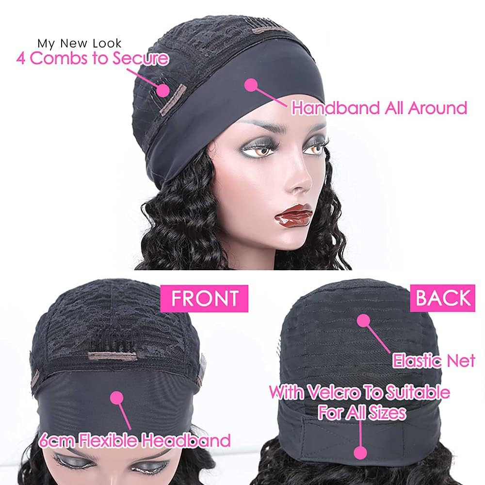 28 Inch Kinky Curly Human Hair Headband Wig for Black Women - Glueless No Lace Front Wig 150% Density (100% Human Hair) - Perfect for Daily Wear, Parties & Protective Styling