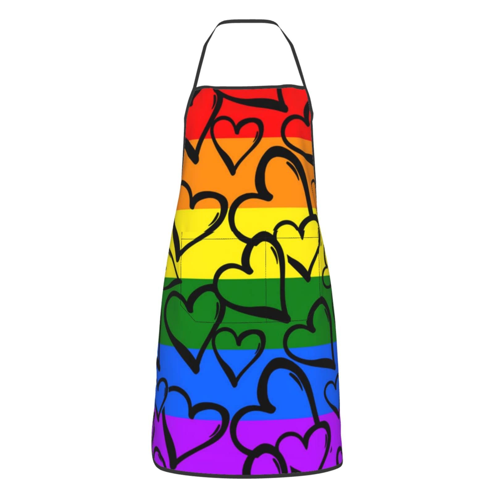 Rainbow Pride Printed Waterproof Kitchen Apron with 2 Pockets - Unisex Cooking Bib for Baking, Grilling & BBQ - LGBTQ+ Friendly Apparel for Home Chefs & Pride Events
