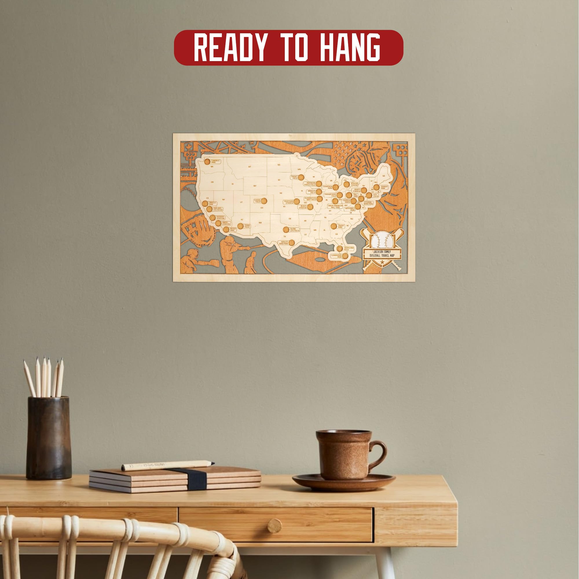 Custom Baseball Stadium Map Tracker - Personalized MLB Ballparks Visited Poster | Unique Baseball Gift for Men, Dad, Husband & Coworkers | Perfect for Valentine's Day, Christmas & New Year Gifts | Great for Sports Fans, Office Decor & Man Cave Wall Art