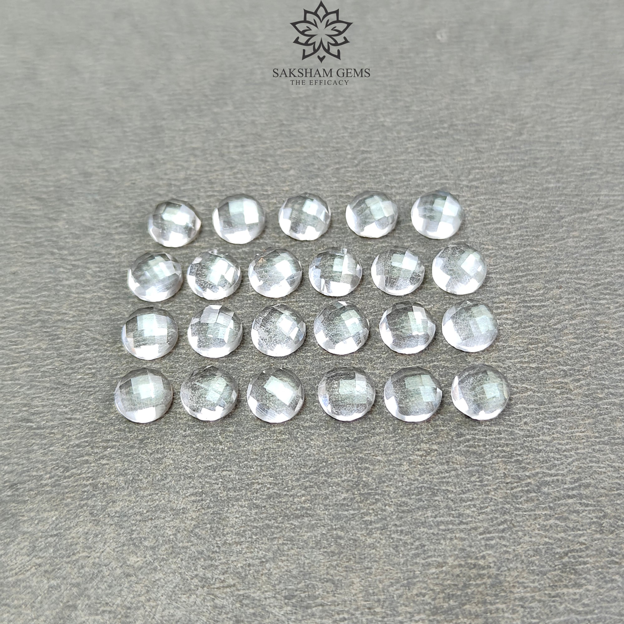 Natural White Quartz Gemstone - 13.70cts Faceted Round Crystal Quartz Checker Cut (5mm, 23pcs) for Jewelry Making, Healing Crystals & Spiritual Decor