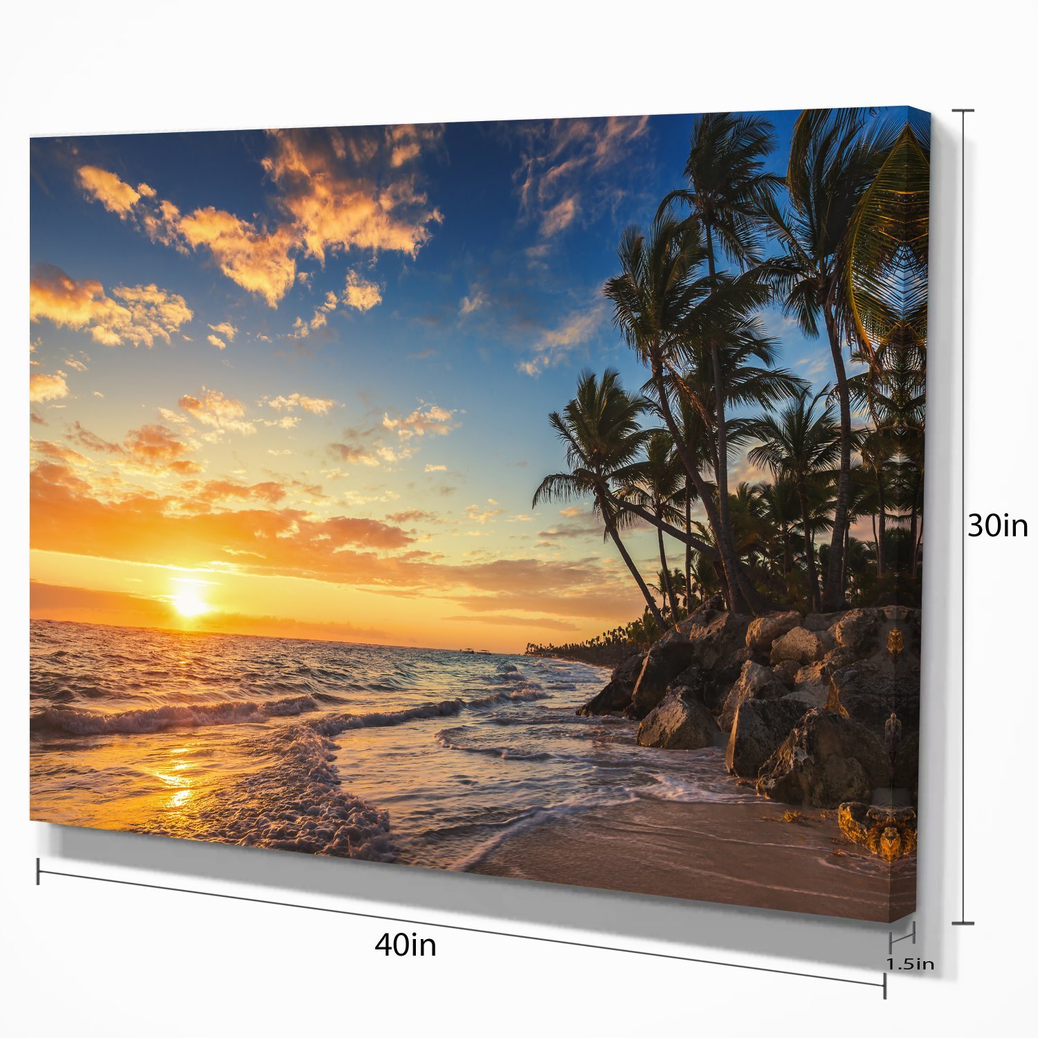 Extra Large Tropical Island Beach Seascape Canvas Art - Palm Trees & Ocean View - Perfect for Living Room, Bedroom, or Office Wall Decor