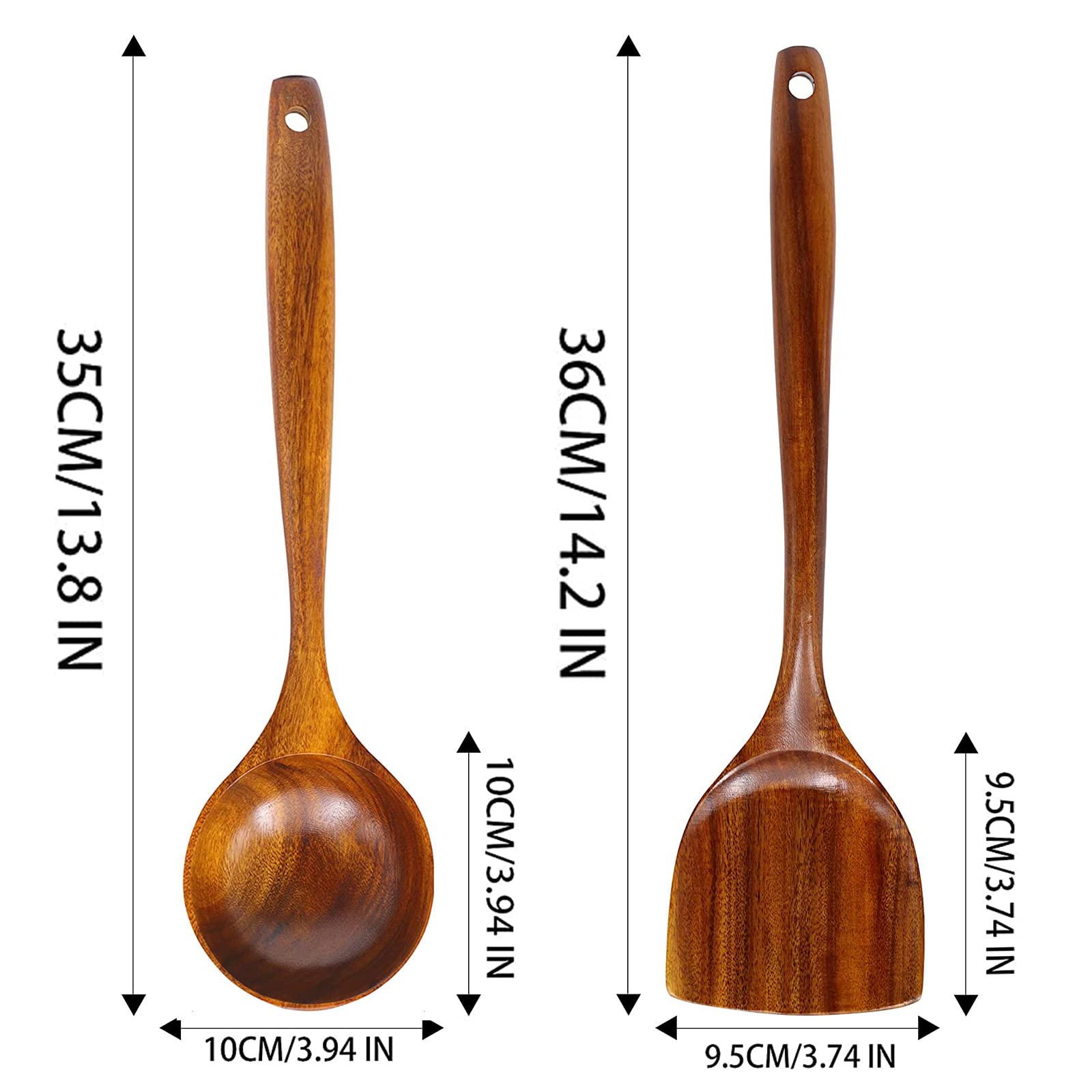 Premium Teak Wooden Wok Spatula Set - 14 Inch Long Handle Cooking Utensil for Stir Fry, Sauteing & Asian Cuisine - Durable Natural Wood Kitchen Tool for Woks, Pans & Non-Stick Cookware