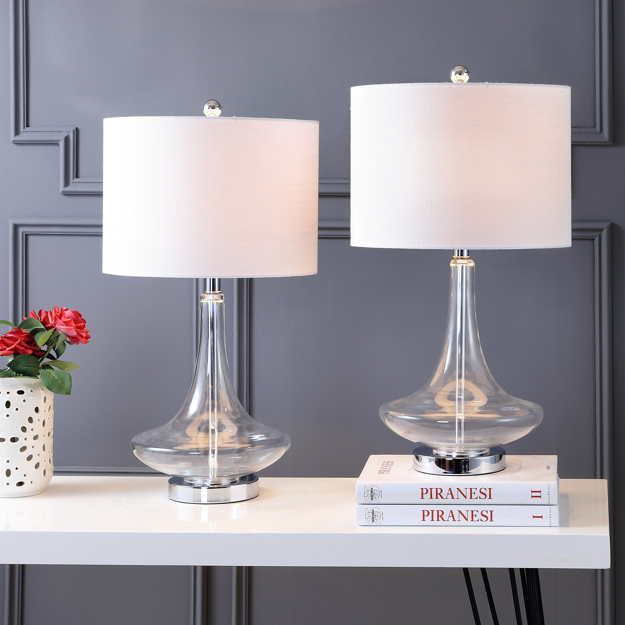 JONATHAN Y JYL1081C-SET2 Set of 2 Modern Glass Teardrop LED Table Lamps - 25.5