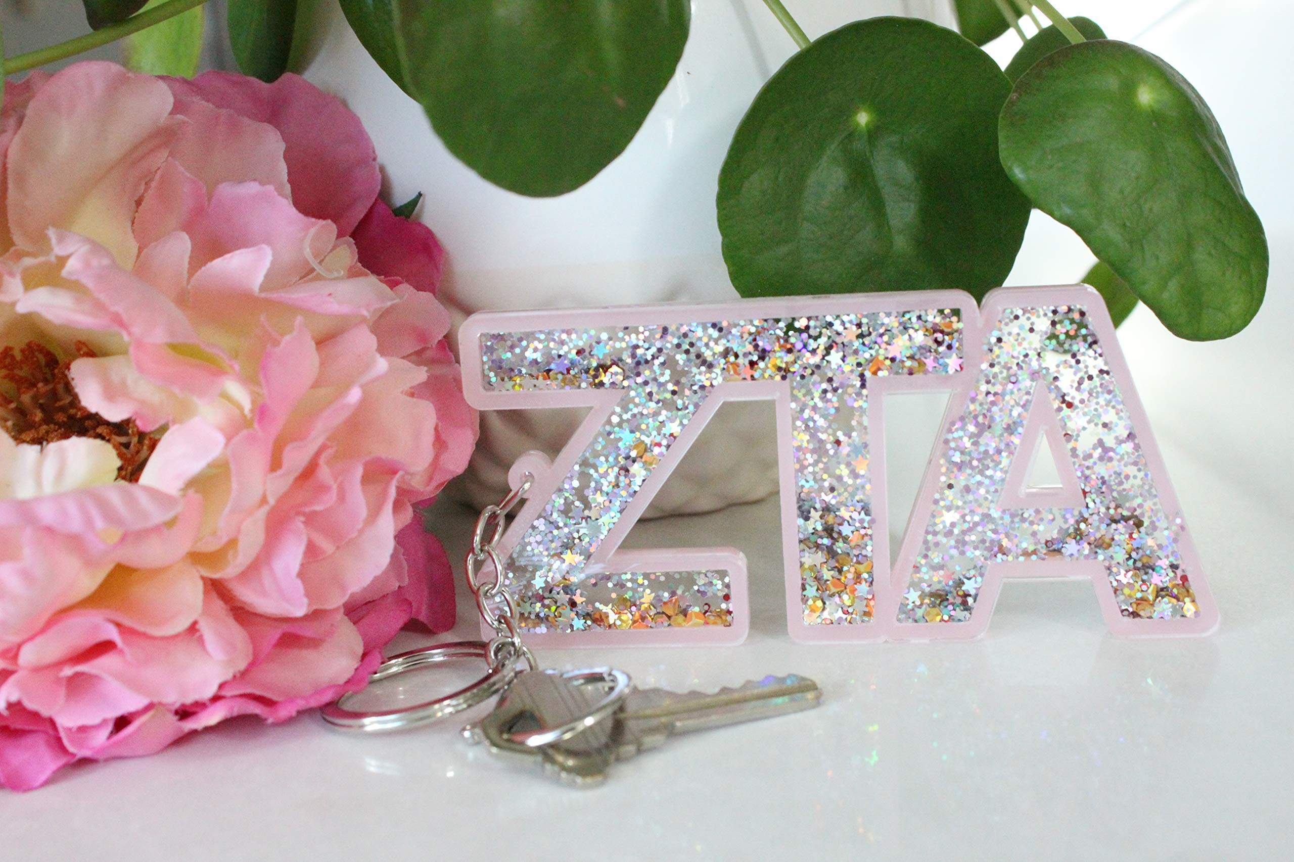 Zeta Tau Alpha Sorority Keychain with Glitter - Greek Letter Accessory for Sisters, Gifts & College Events | Perfect for Bags, Keys & Backpacks