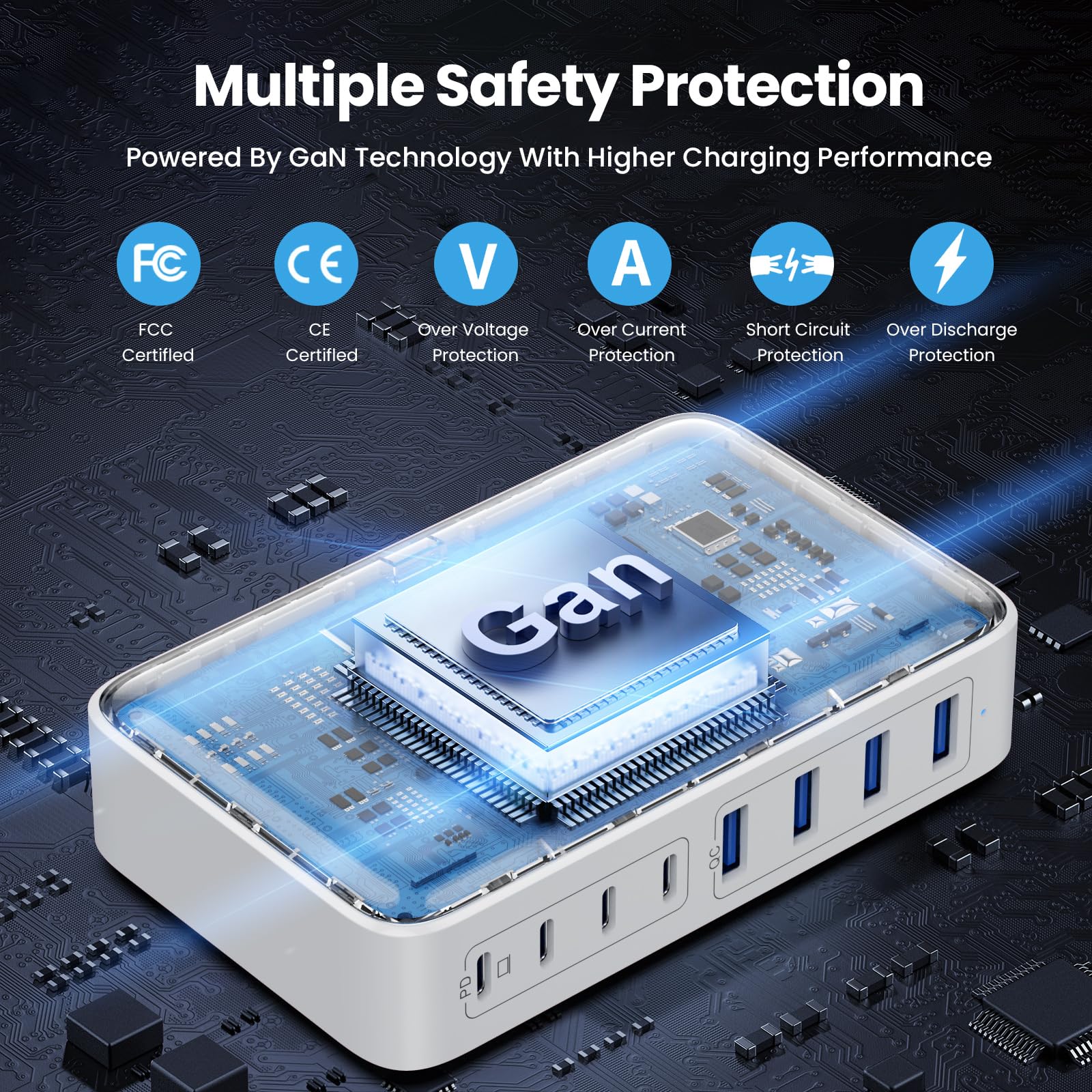 200W USB C Charger Block - GaN III 8-Port Fast Charging Station with PD 65W - Compatible with MacBook Pro/Air, Dell, Steam Deck, iPhone 16/15/14, Galaxy S23/22 - Perfect for Home, Office & Travel Charging Needs