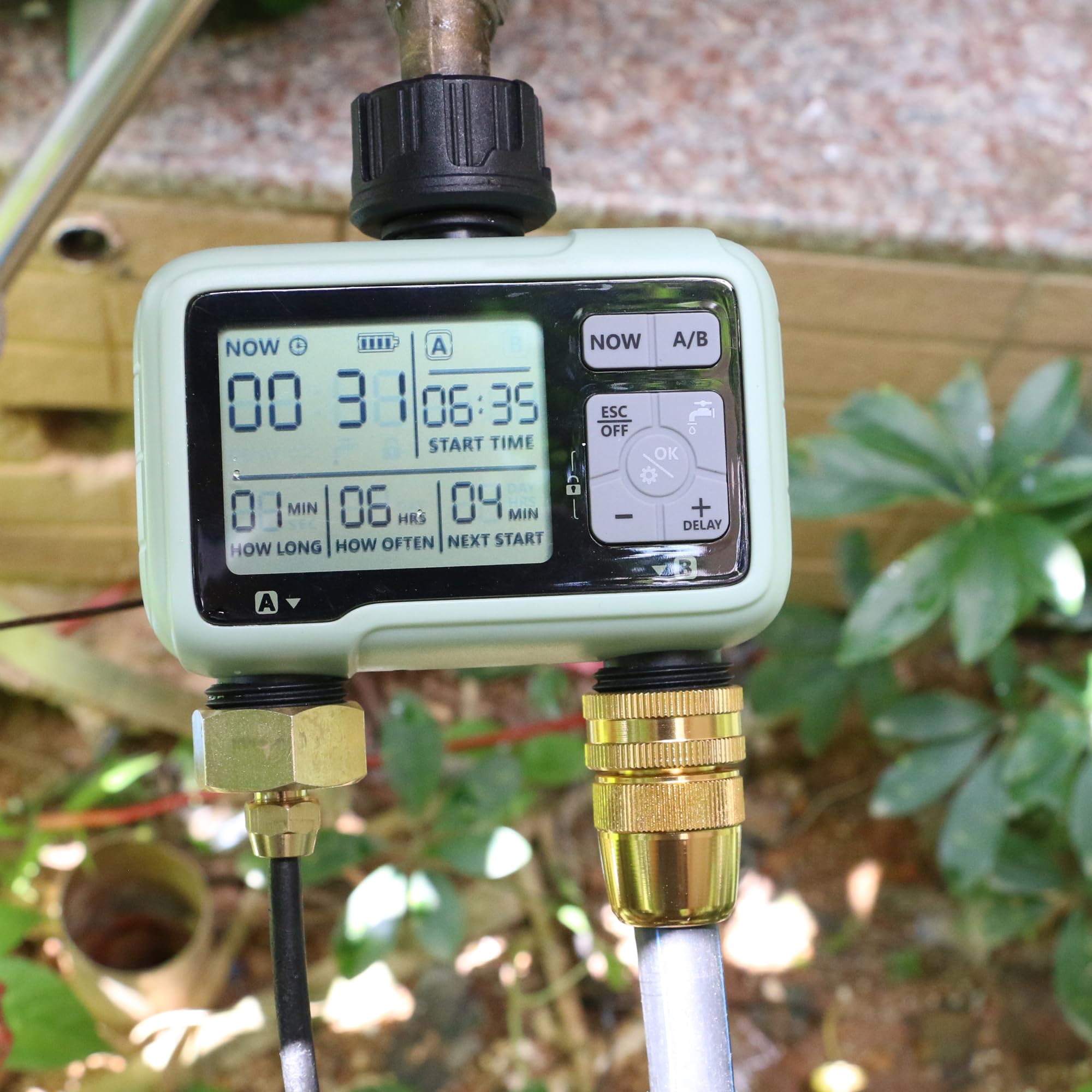 STYDDI Programmable 2-Zone Garden Hose Timer with Rain Delay - Automatic Watering System for Lawn & Yard | Digital Irrigation Controller with Manual/Auto Modes | Perfect for Outdoor Plants, Flowers & Vegetable Gardens