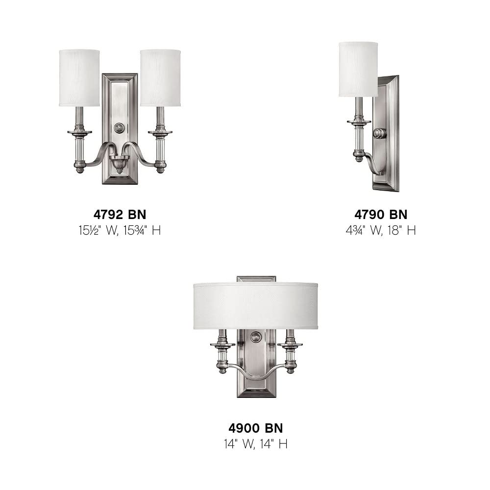 18 Inch Traditional Metal Wall Sconce with White Fabric Shade - Brushed Nickel Finish - 4.75 Inches Wide - Classic Interior Lighting for Bedroom, Hallway & Living Room