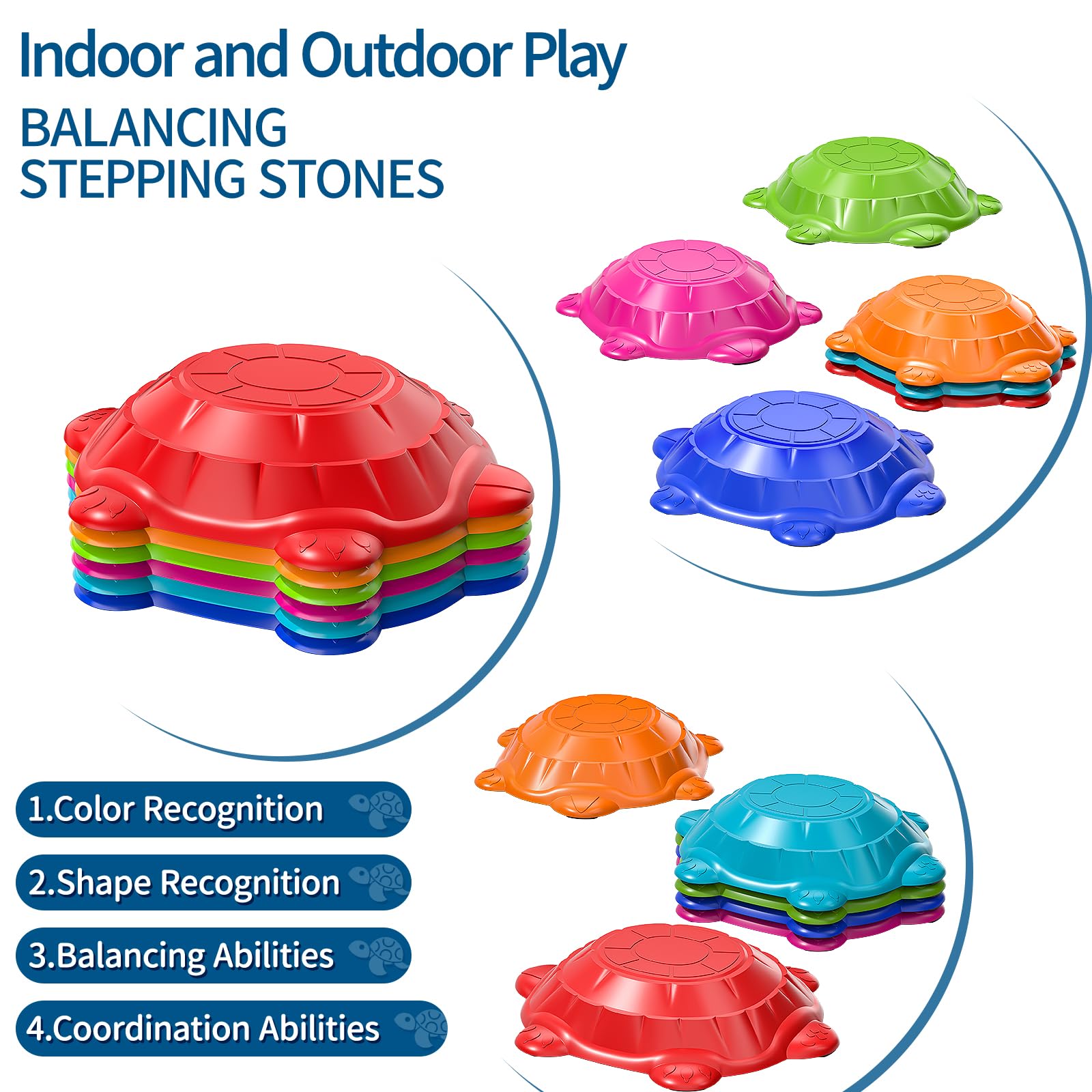Non-Slip Turtle Stepping Stones for Kids Ages 3-8 | 6-Piece Balance & Coordination Toys for Indoor/Outdoor Play | Perfect for Obstacle Courses, Backyard Games & Sensory Play | Great Gift for Toddlers & Preschoolers