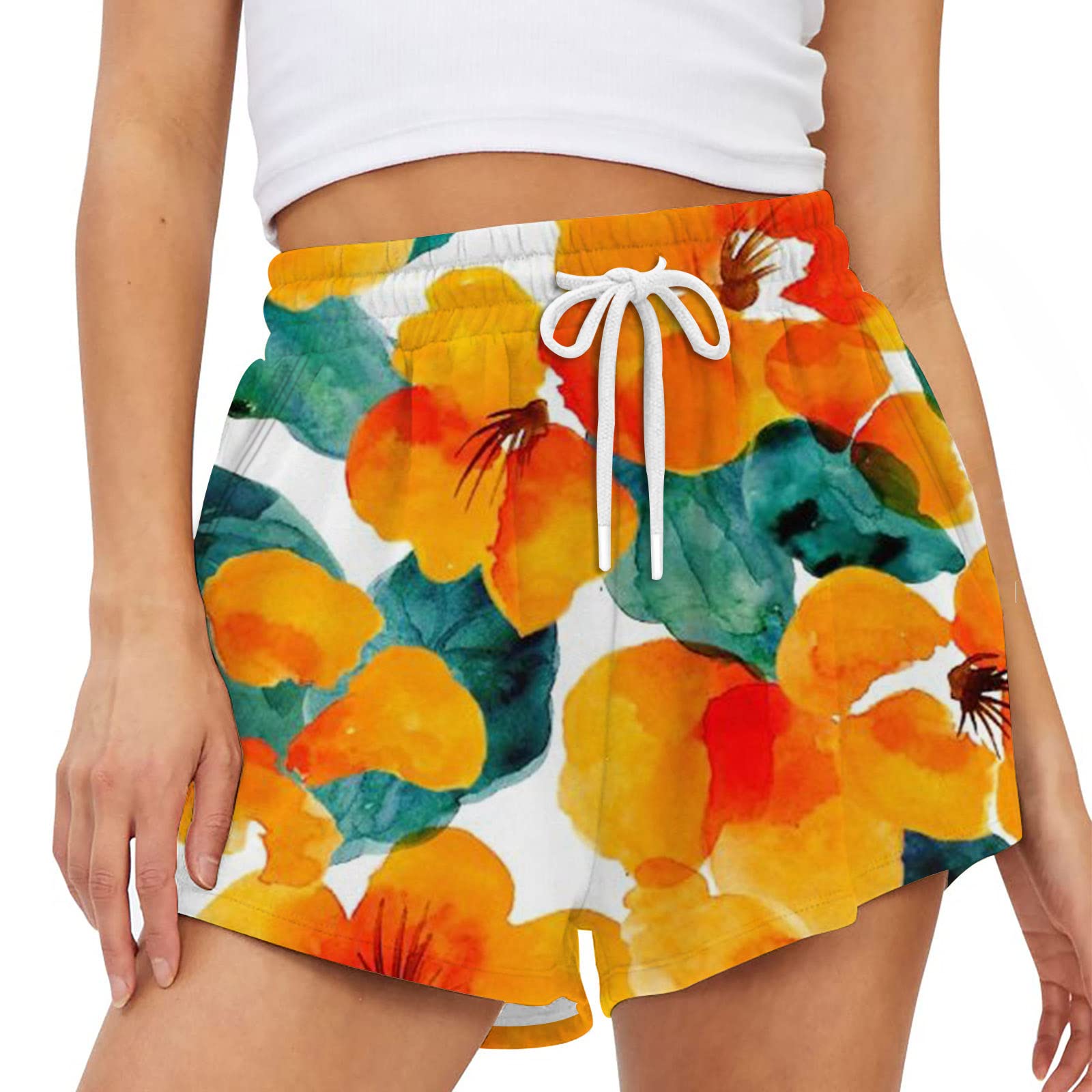 Women's Summer Tribal Print Elastic Waist Beach Shorts - Floral Athletic Swim Trunks with Pockets for Surfing, Yoga, and Poolside Relaxation