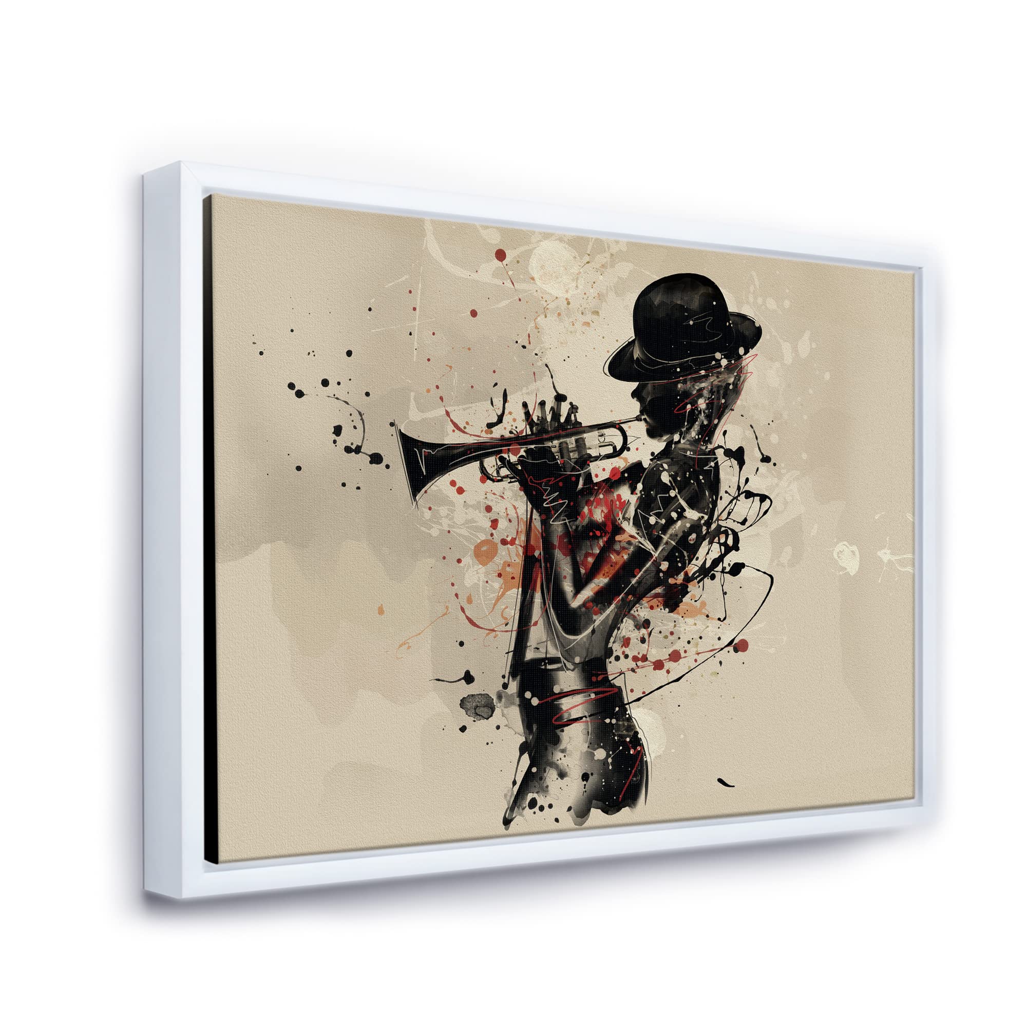 DesignQ Jazz Trumpet Player Wall Art - Modern Framed Canvas Print for Living Room, Bedroom & Office Decor