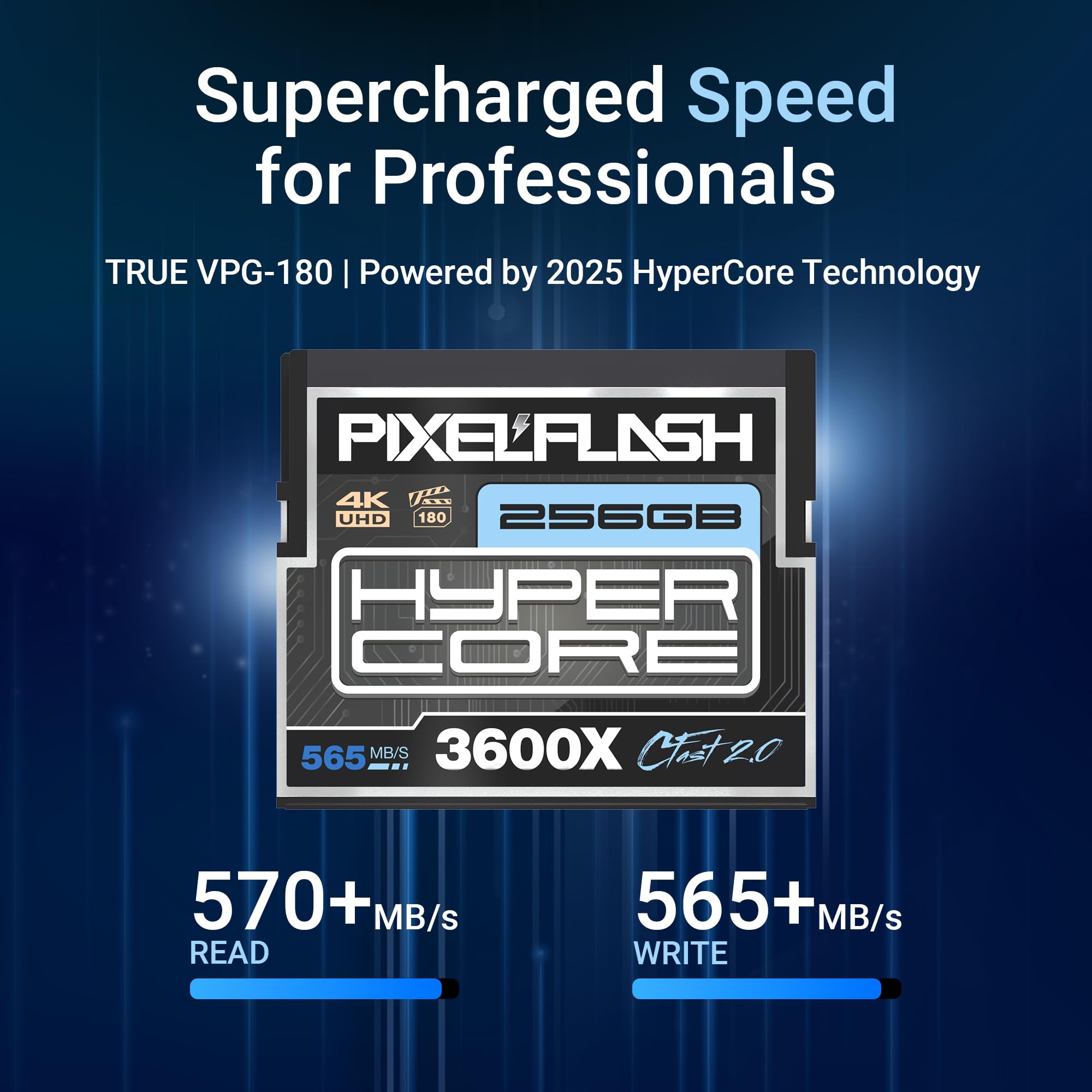 **PixelFlash 256GB CFast 2.0 Memory Card - 570MB/s Read, VPG180, HyperCore 3600X - High-Speed Storage for DSLR, Cinema Cameras & Professional Photography (Lab Tested, 2025 Model) - Perfect for 4K Video, Burst Shooting & Studio Work**