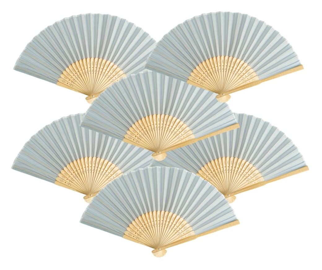 6 Pack Handheld Paper & Bamboo Folding Fans - Wedding, Church, Festival Decor - DIY Home Decoration - Grey Blue - Perfect for Parties, Events & Asian-Themed Celebrations