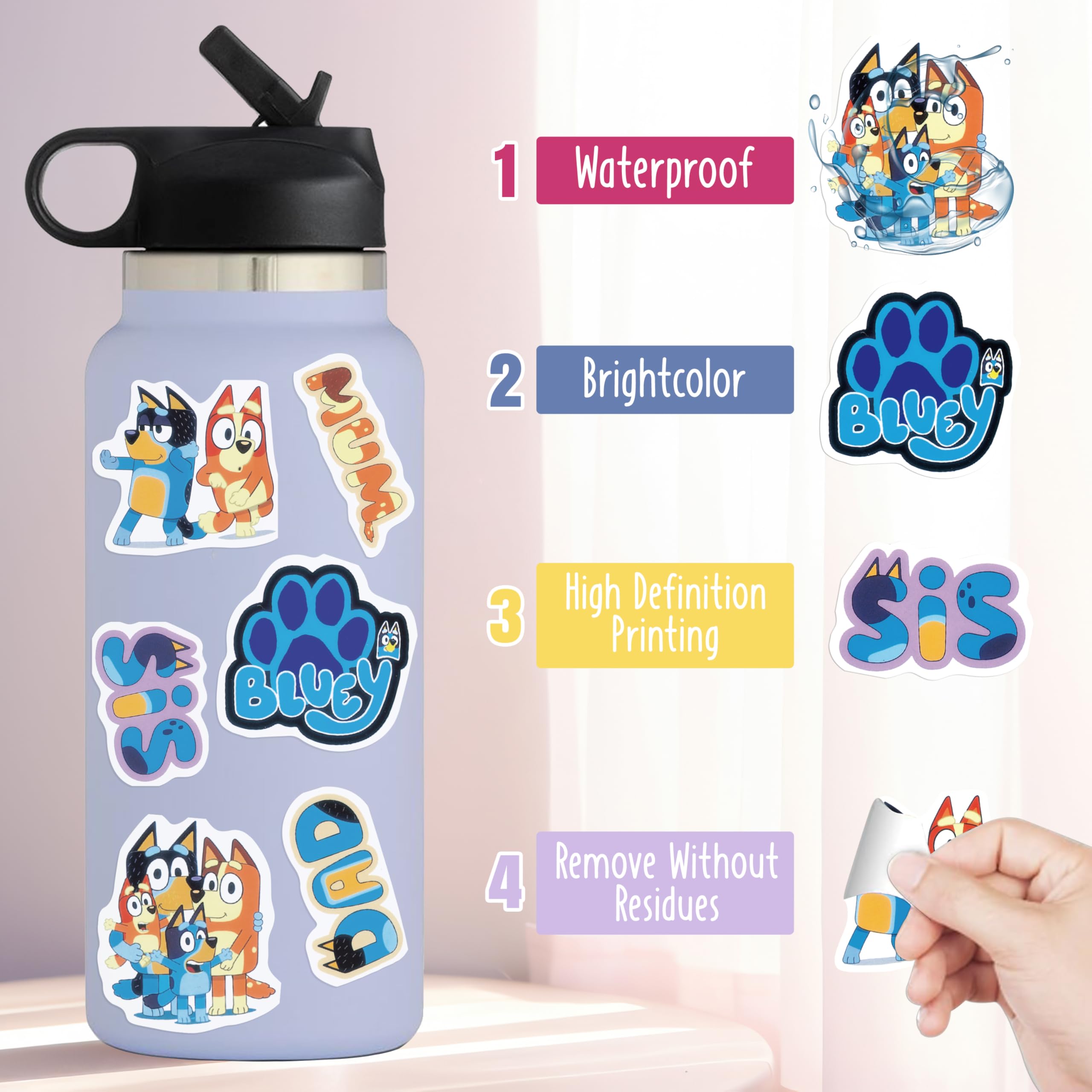 50pcs Cute Blue Dog Stickers - Cartoon Aesthetic Vinyl Waterproof Decals for Birthday Party Favors, Goodie Bags & Party Supplies | Perfect for Kids' Room Decor, Laptop Stickers, Water Bottles & Scrapbooking