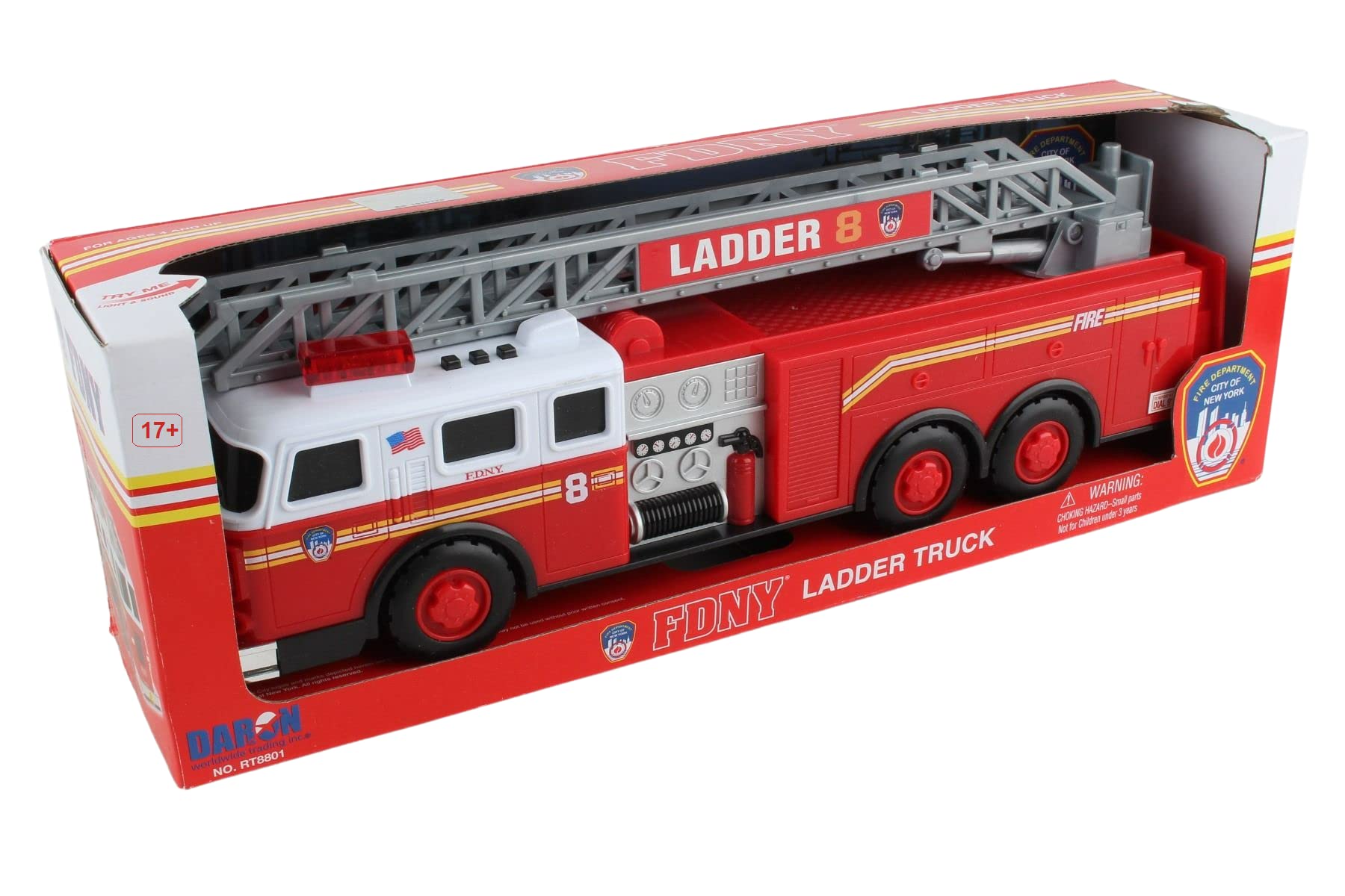 FDNY Ladder Truck Toy with Lights & Sounds - Realistic Fire Engine Rescue Vehicle for Kids Pretend Play & Collectors Display