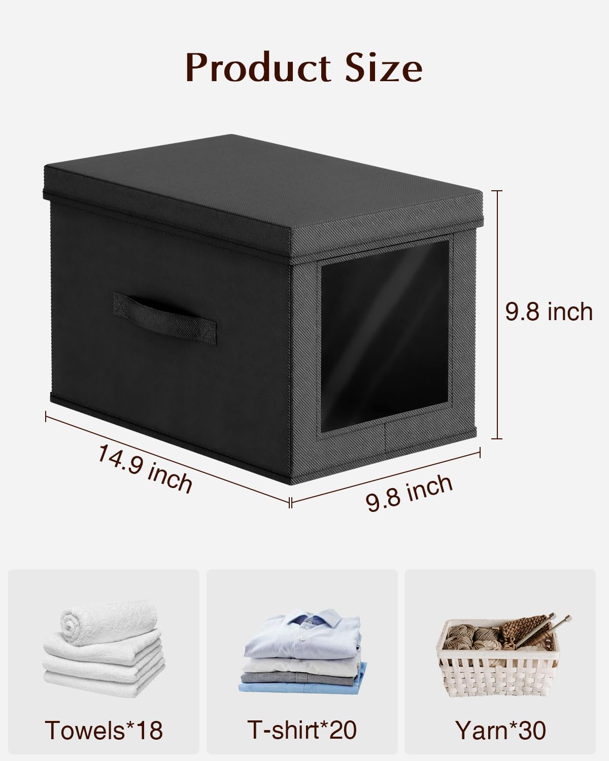 Fabric Storage Bins with Lids - 4 Pack Black Collapsible Baskets for Home & Shelves Organization