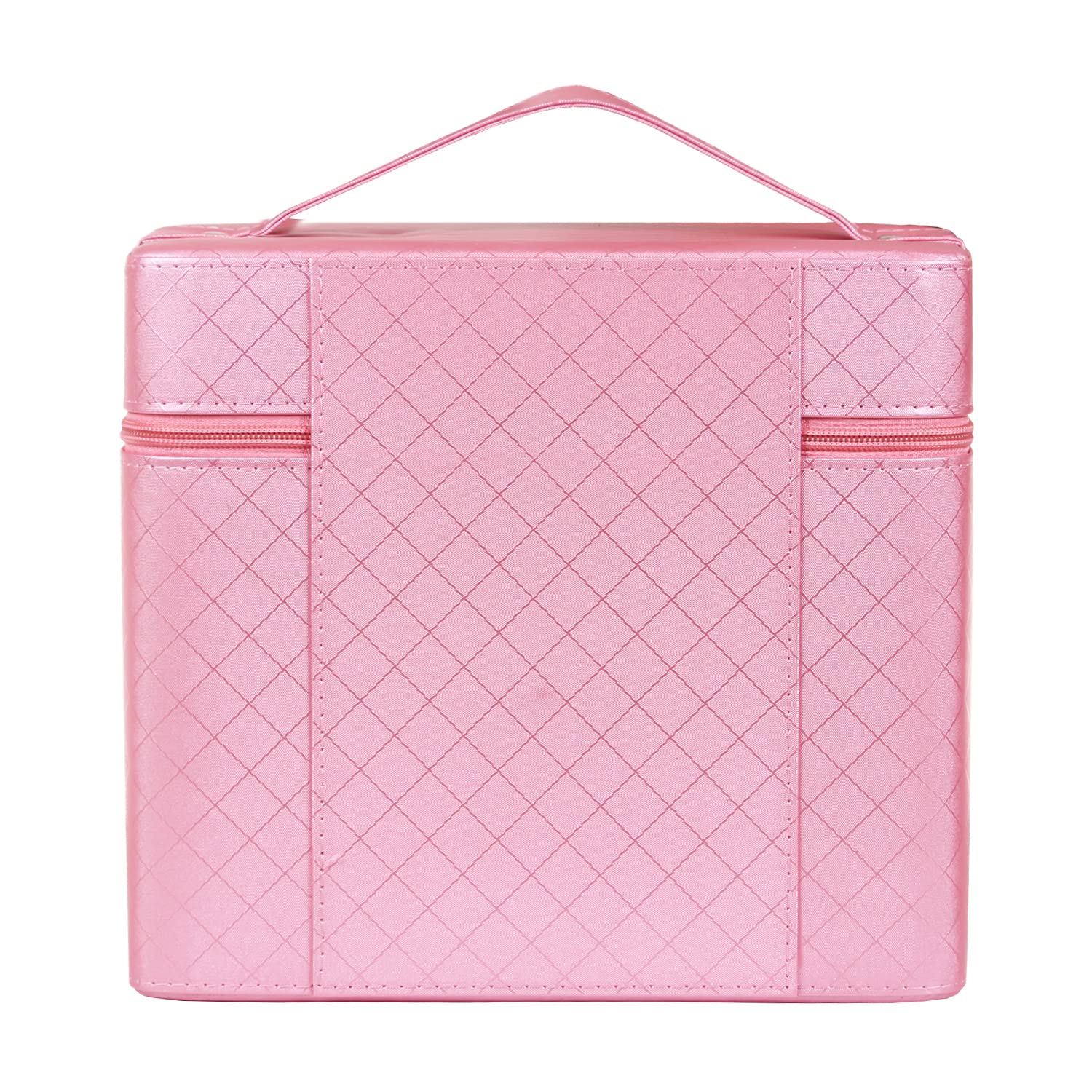 RONTENO 18cm Makeup Vanity Box with Mirror - Pink Cosmetic Travel Bag for Women | Home & Travel Use