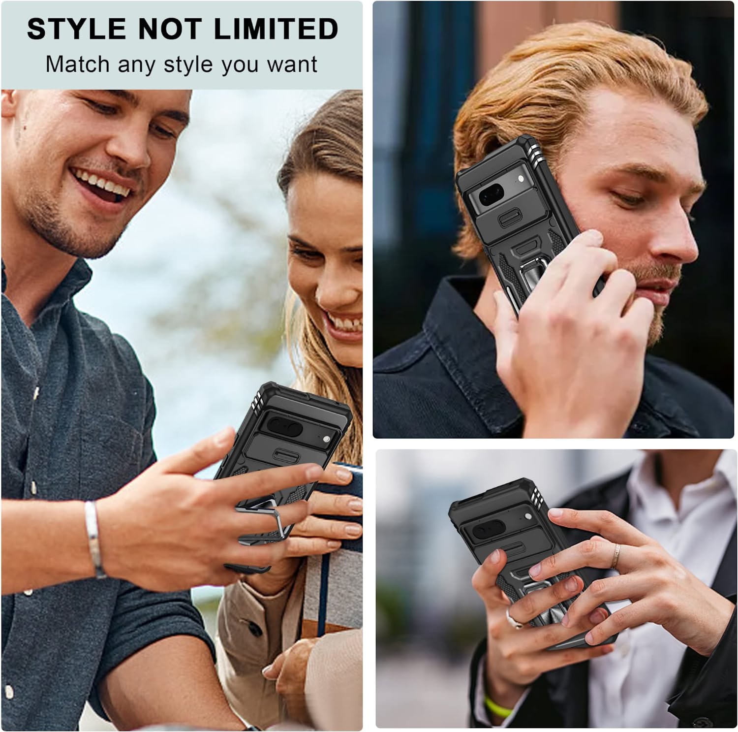 Google Pixel 7 Case with Slide Camera Cover & Screen Protector - Shockproof Protective Phone Cover for Pixel 7 (Black) - Perfect for Daily Use, Travel, and Outdoor Activities