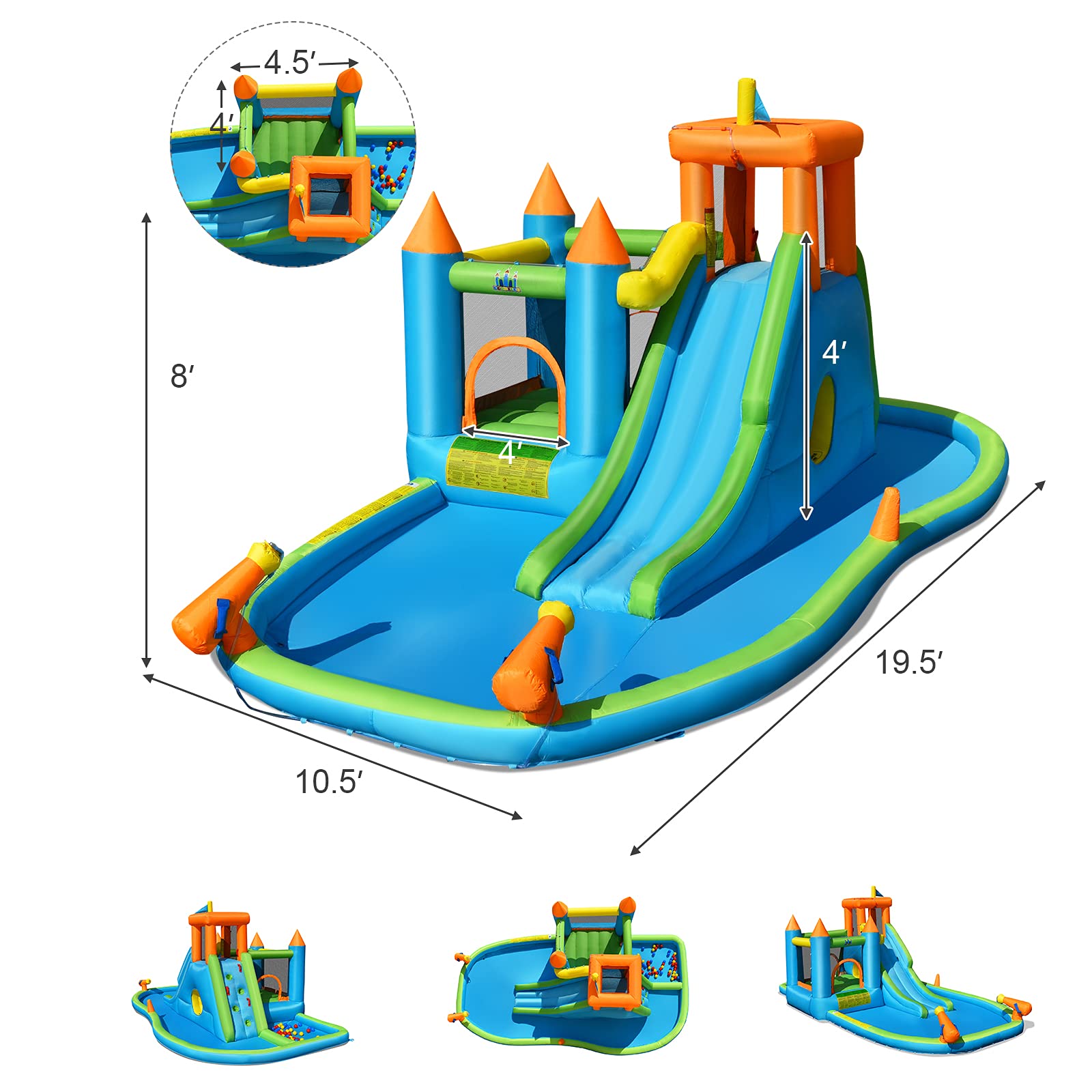BOUNTECH Inflatable Kids Slide Bounce House with Ball Pit - Wet & Dry Combo Outdoor Playhouse for Backyard Parties, Hide & Seek Cave, Water Slides for Summer Fun - Perfect Birthday Gift for Toddlers & Children (Great for Backyards, Parks, and Indoor Play Areas)