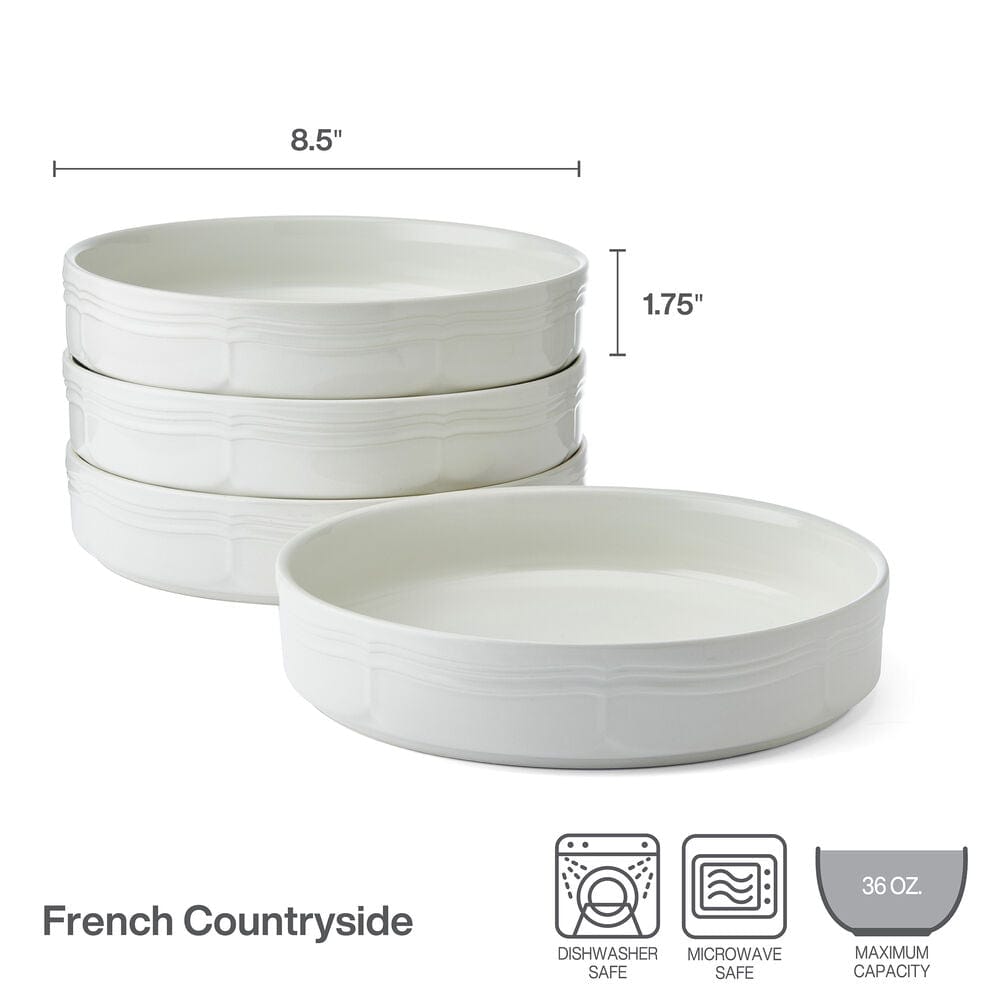French Countryside® Limited Edition Set of 4 Stackable Pasta Bowls - Ceramic Dinnerware for Pasta, Salad & Soup - Perfect for Family Dinners, Entertaining & Rustic Kitchen Decor