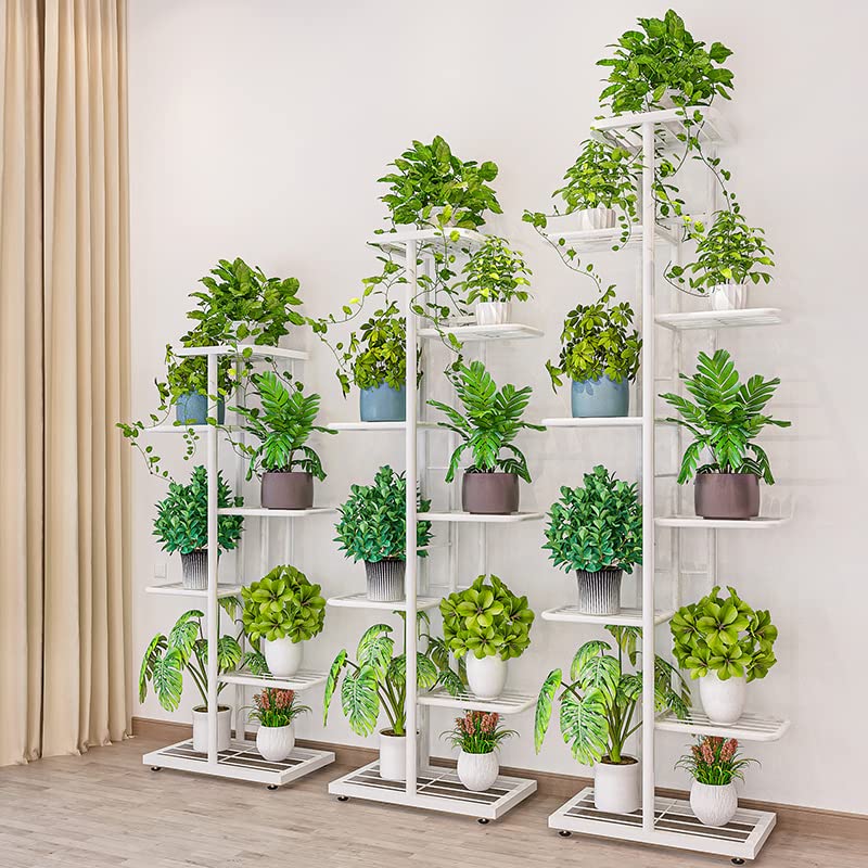 7 Tier Metal Plant Stand for Indoor Outdoor Use - Sturdy Flower Pot Display Shelf for Garden, Patio, Balcony & Home Decor - White Planter Rack for Potted Plants, Herbs & Succulents
