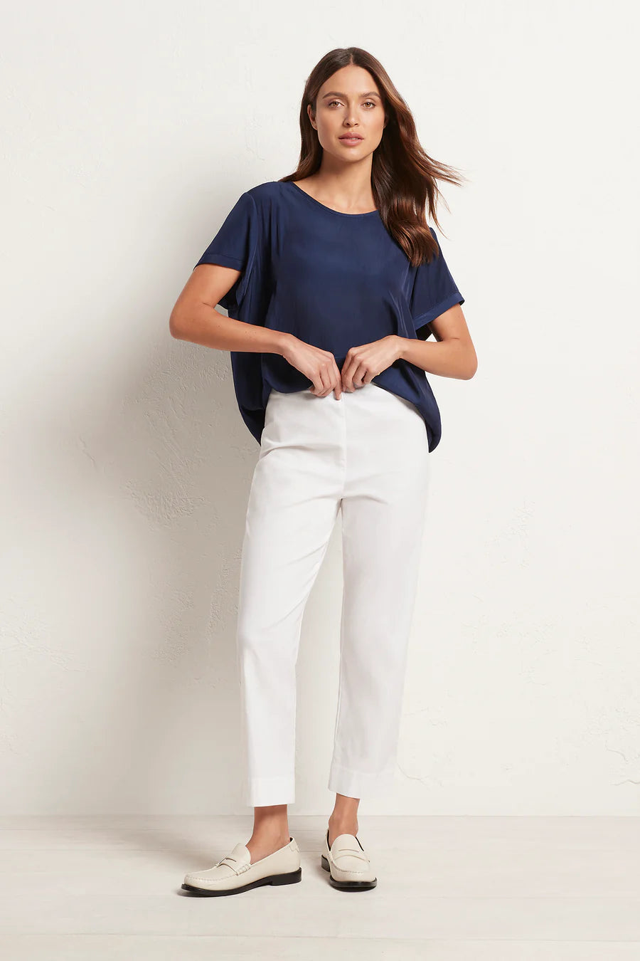 French Navy Cropped Pants for Women - High Waisted Slim Fit Ankle Pants for Work, Office & Casual Wear